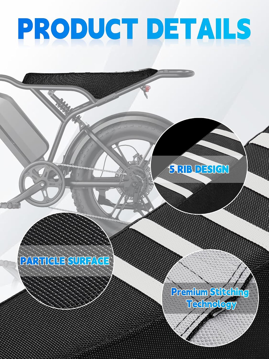 Seat Cover for Electric Bike TST R002,Non-Slip PVC Cushion Cover for Ebike Electric Dirt Bike TST R002-White