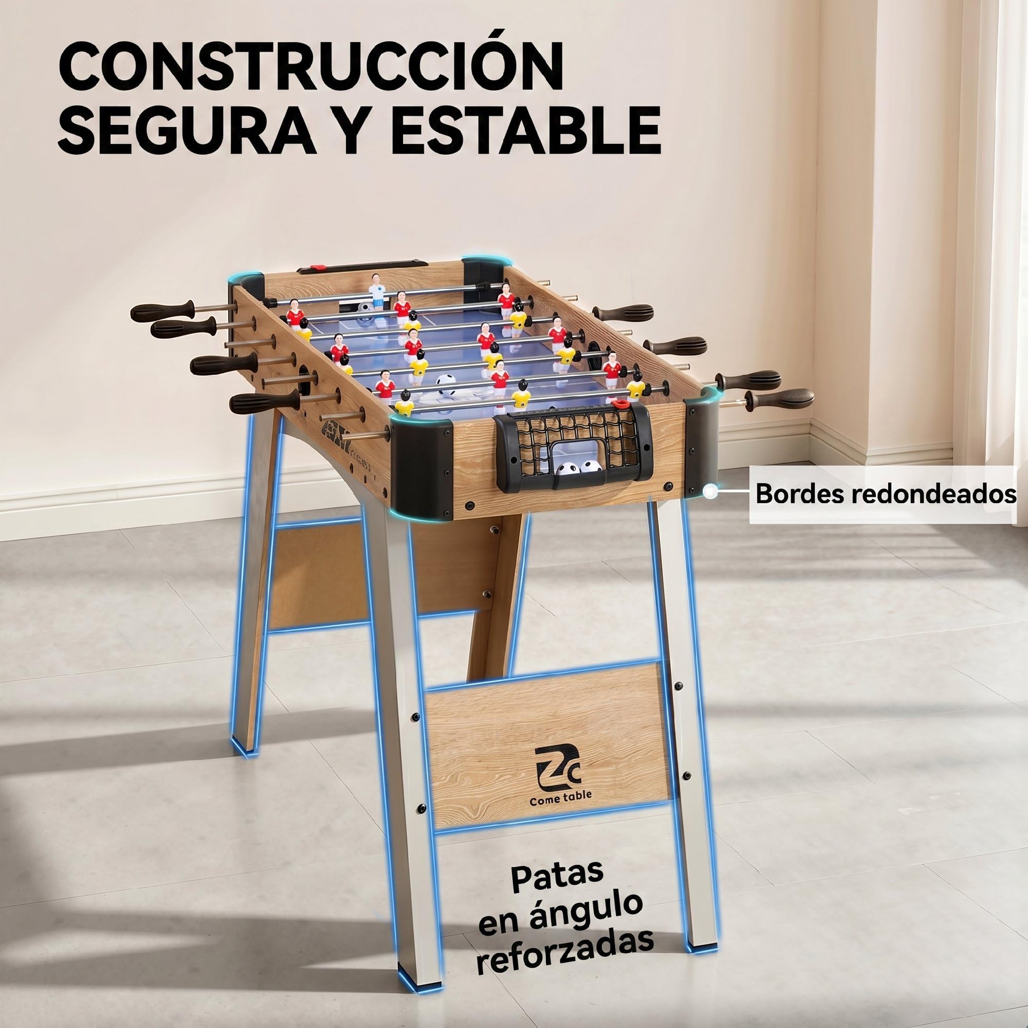 SPORTNOW Futbolín para Niños de Madera, Mesa de Futbolín Compacta con 2 Marcadores, 8 Asas, 22 Jugadores, 8 Barras y 2 Bolas, Regalo para Adultos, Familias, Fiestas, 89x61,5x70 cm, Morado