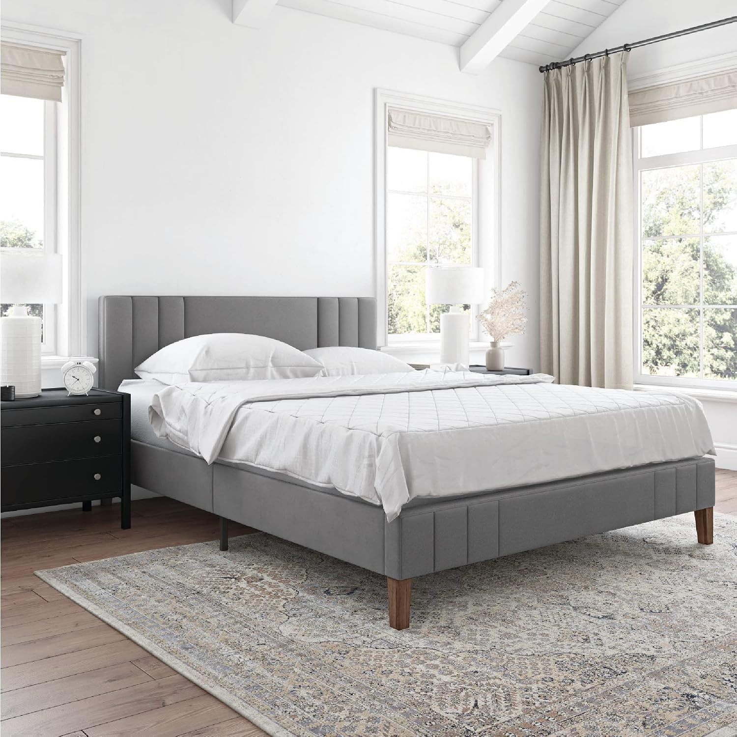 Classic Brands Chicago Modern Tufted Upholstered Platform Bed | Headboard and Wood Frame with Wood Slat Support, King, Peyton Slate