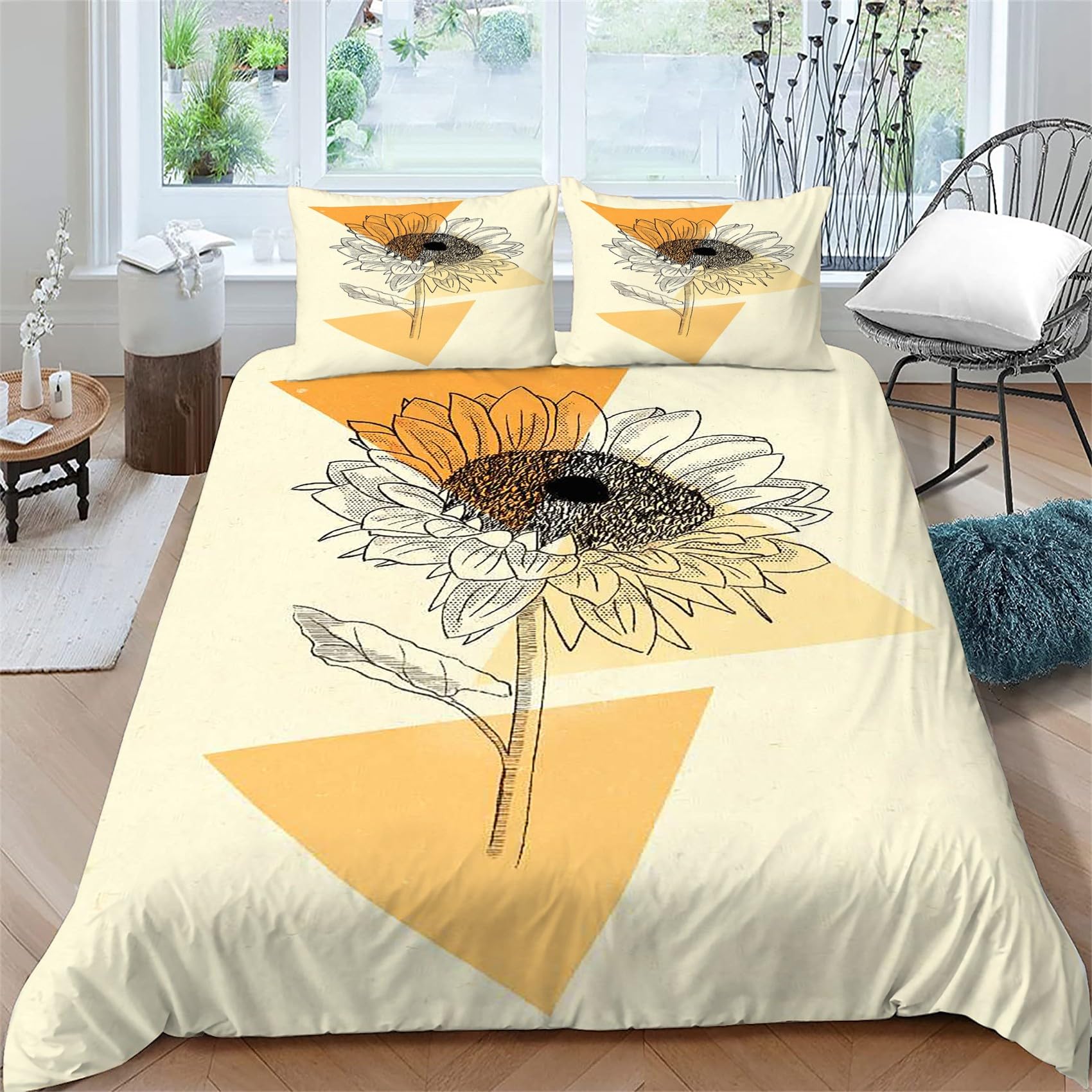 Housse de couette 220 x 240 tournesol parure de lit adulte 2 personnes avec fermeture éclair