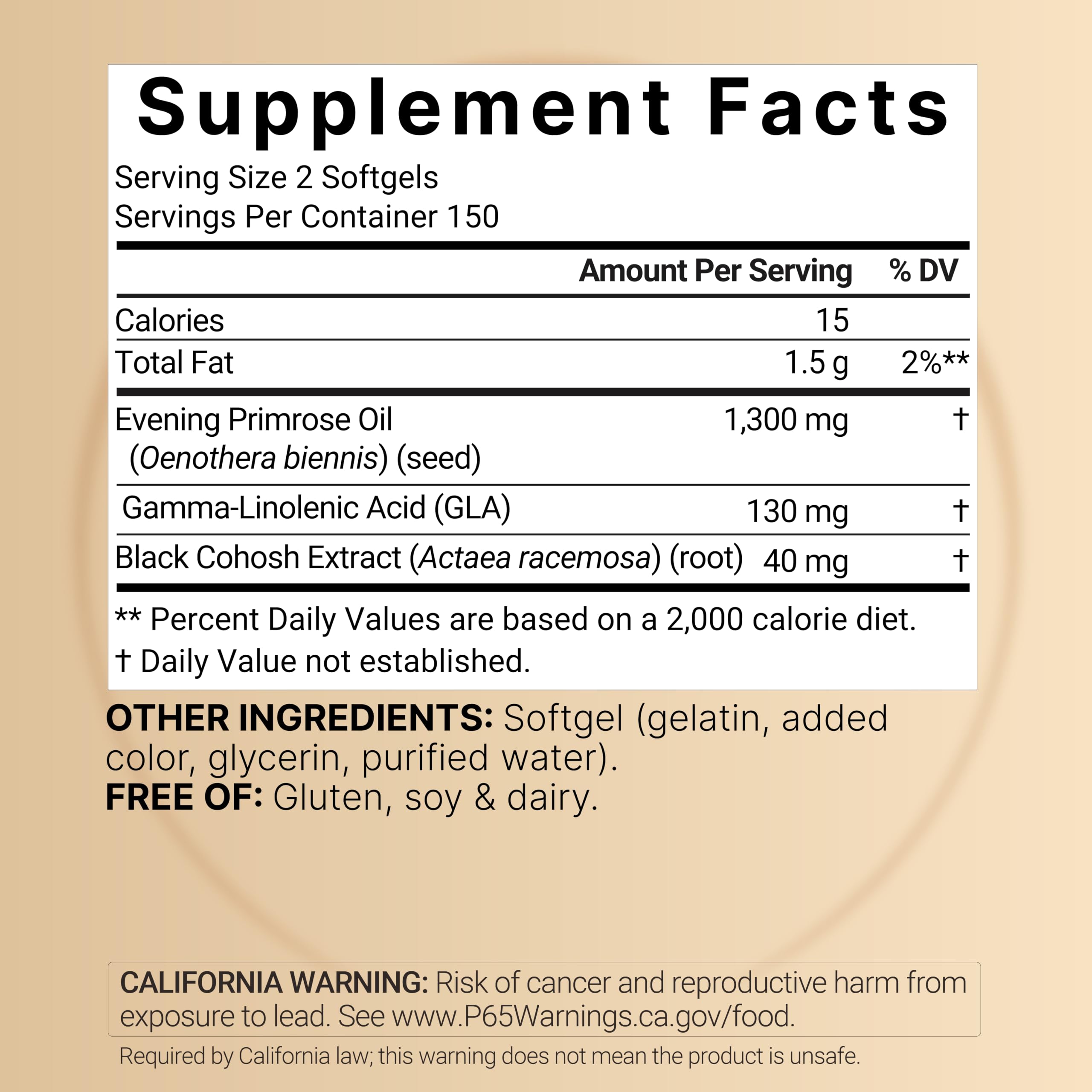NatureBell Evening Primrose Oil with Black Cohosh, 1,300mg Per Serving, 300 Mini-Softgels | Cold Pressed Seeds, Retains 130mg GLA for Womens Health & Skin Care Support – Hexane Free, Non-GMO — Amazon image 2