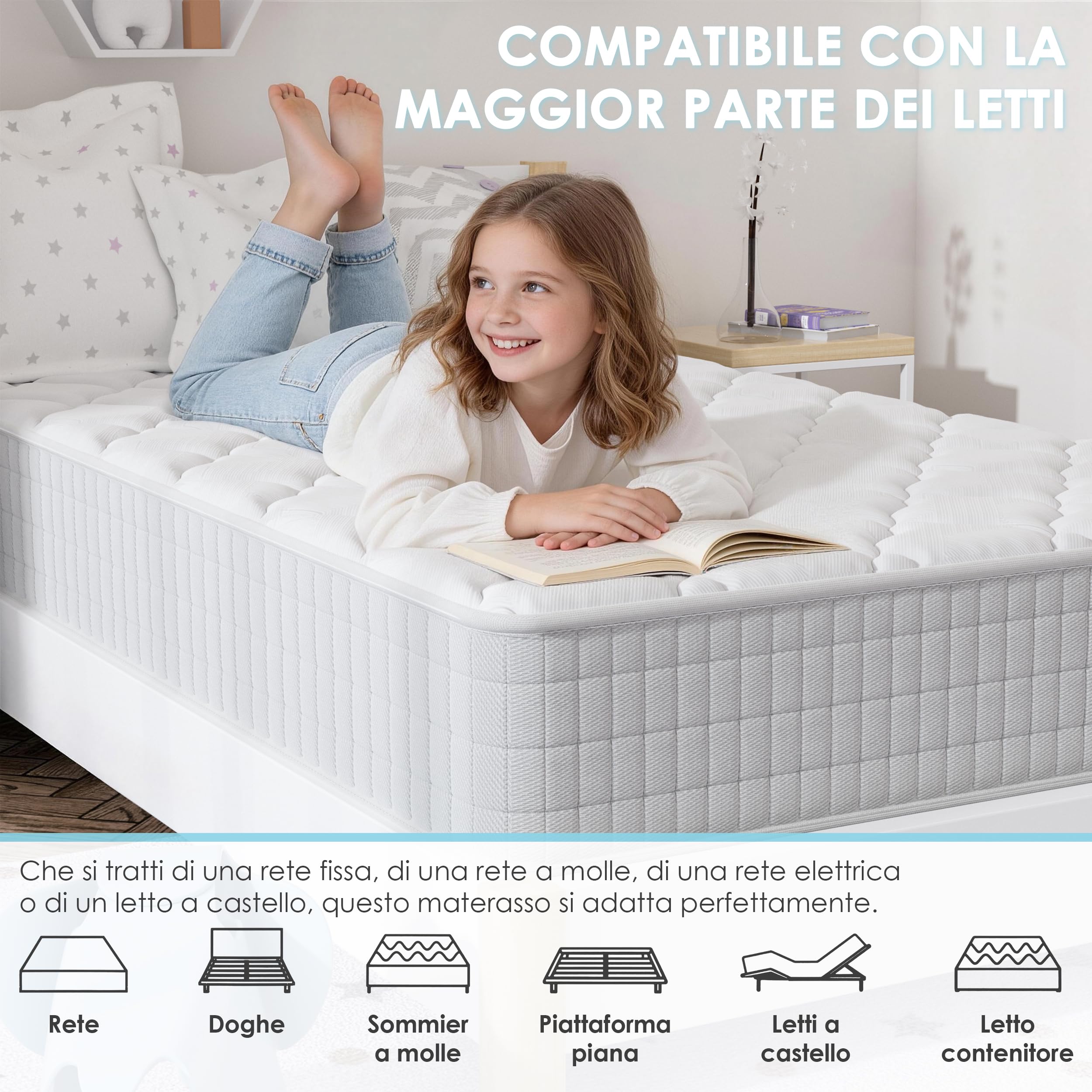 DEWINNER | Materasso Memory Foam 80x190 Singolo | 25CM | Materasso a Memoria in schiuma | Ortopedico Rigido e Rigidità media | Certificato OEKO-TEX | Anallergico | Alleviamento Punti di Pressione