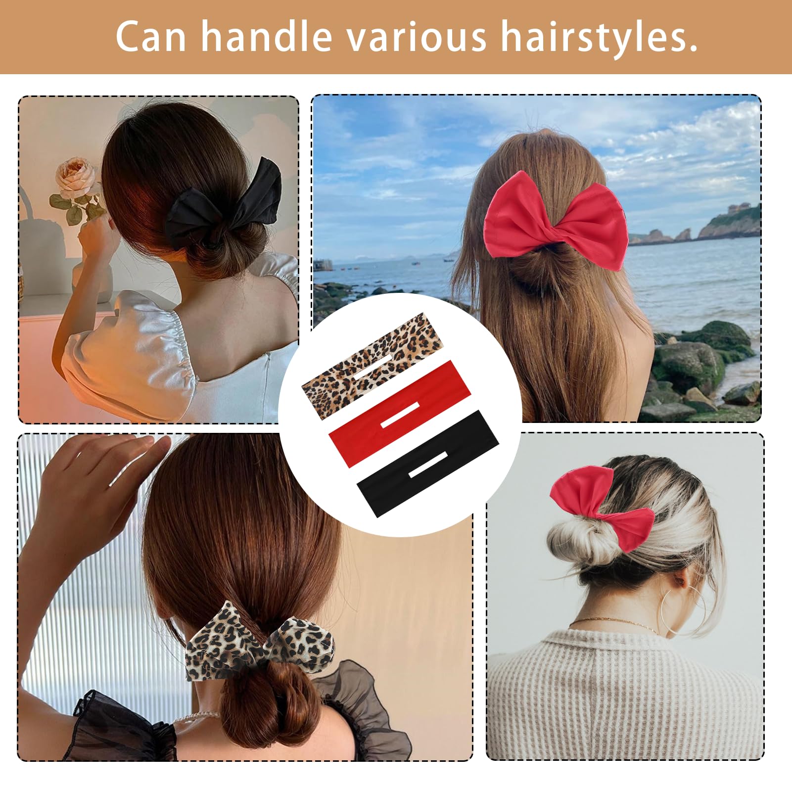 3PCS Hair Bun Maker French Deft Bun Hair Reusable Hair Bun Accessories Lazy Hair Curler Hair French Twist Bun Makers for Hair for Women Girls(Red,Black,Leopard) - Image 4