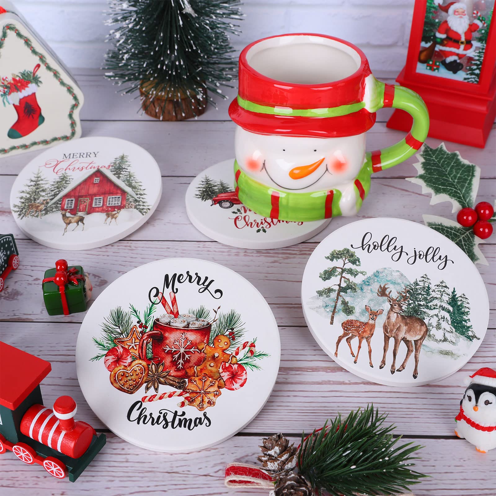Amazon.com: Whaline Merry Christmas Coasters Set of 4 Watercolor