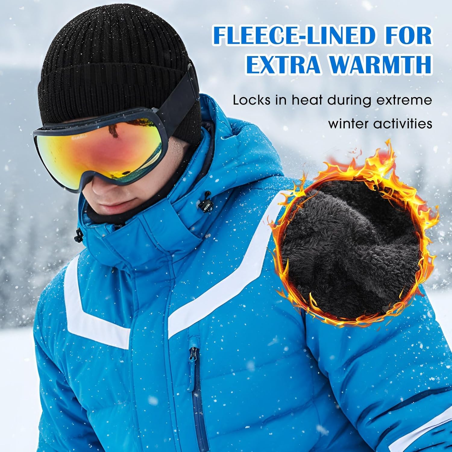 2 Pack Winter Knit Ear Flap Hat for Men Women - Thick Fleece Lined Warm Beanie with Ear Cover, Stretchy Skull Cap (Black & Army Green) for Cold Weather Outdoor Sports - Image 5