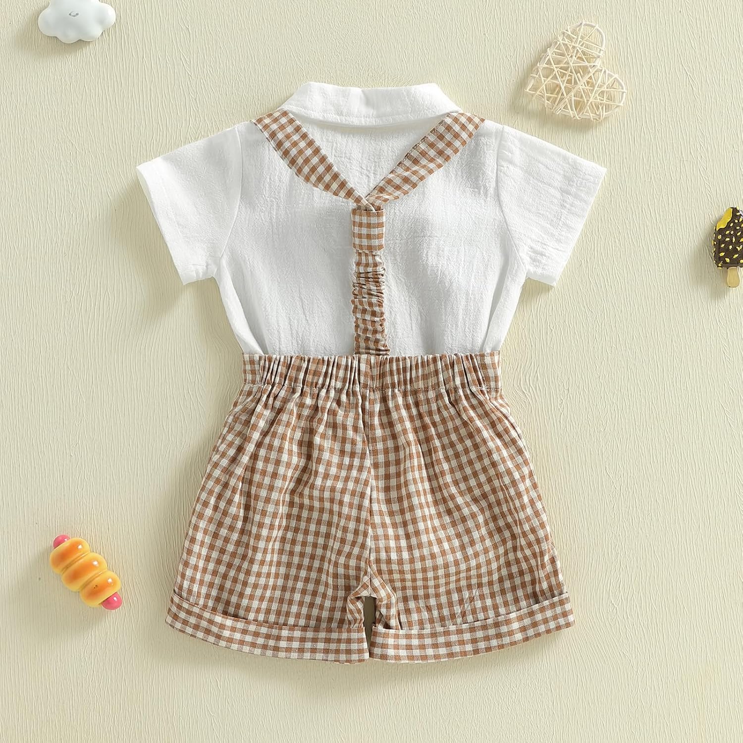 Baby Boy Clothes Set Infant Bow Tie Button Down Shirt Bodysuit Top Striped/Plaid Shorts 2Pcs Summer Outfit
