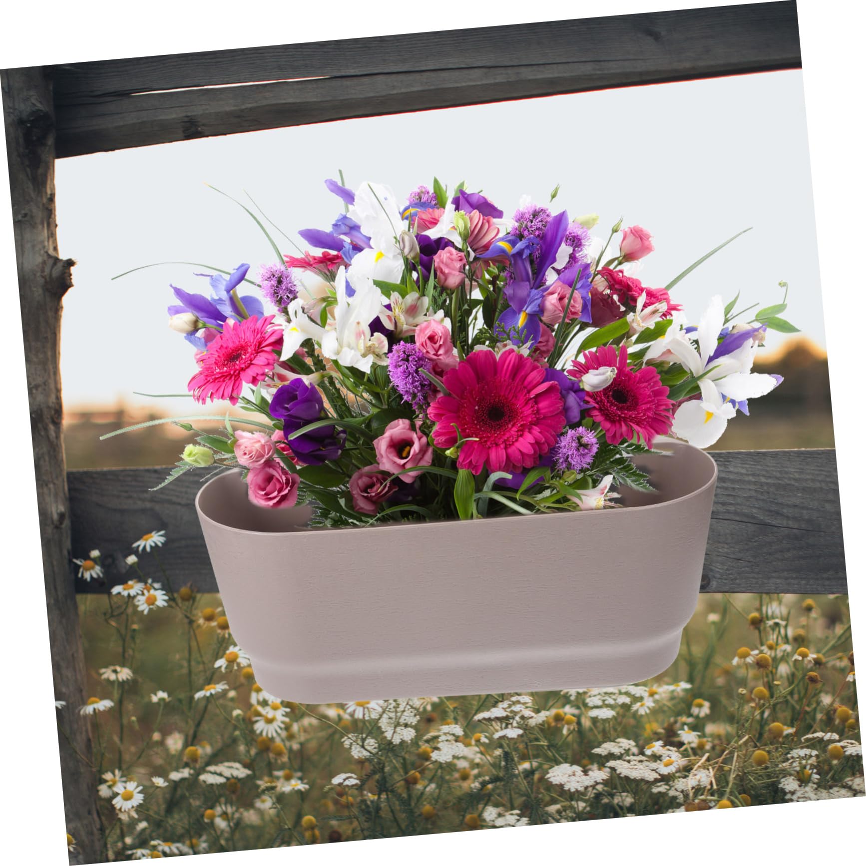 UKCOCO Vaso di Fiori Sospeso Ringhiera per Balcone, Fioriera da Interno in Plastica Resistente alle Intemperie, Decorazione per Piante da Esterno e Interno, Vaschetta Sospesa per Piante