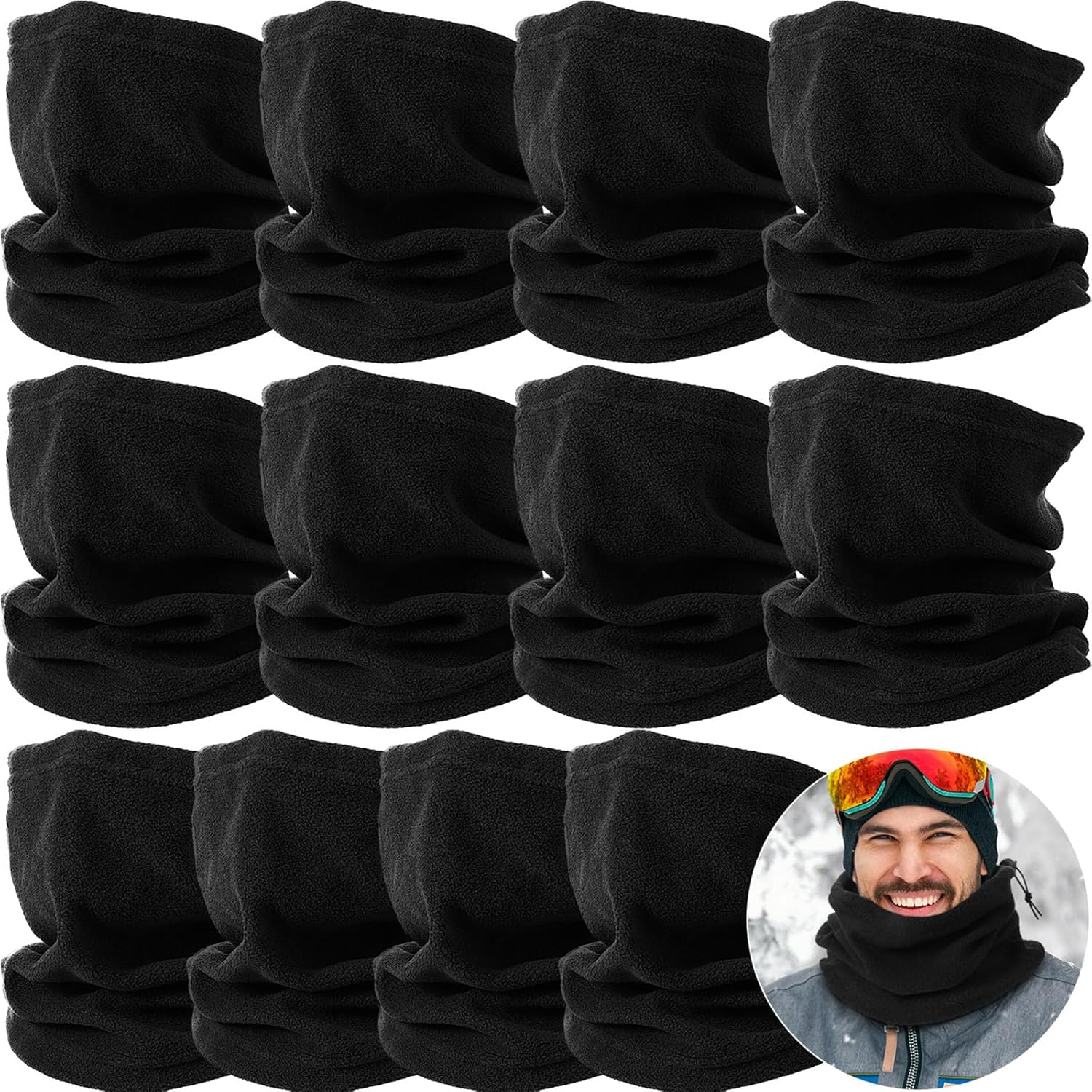 SATINIOR 12 Pieces Neck Warmers Fleece Gaiter Winter Face Cover Scarf for Men Women Black