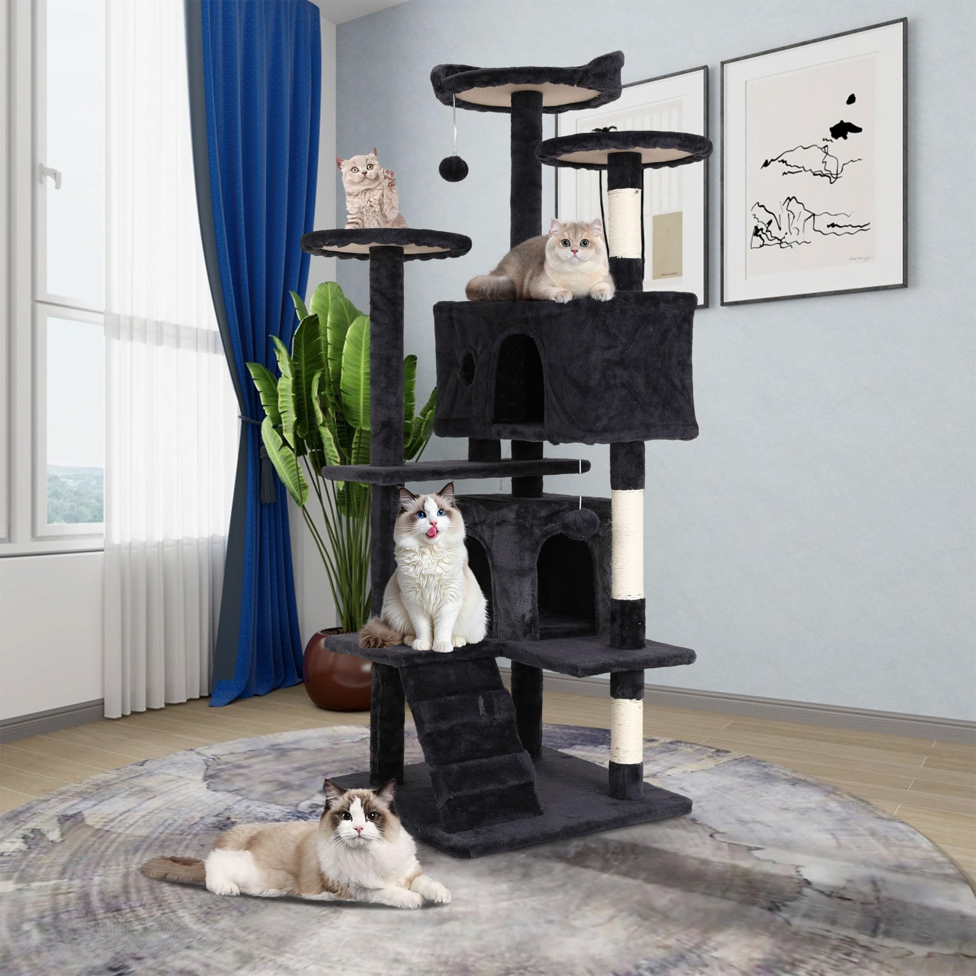 54" Multi-Level Cat Tree Tower with Scratching Posts, Toys & Condo - Space-Saving Design for Indoor Kittens, Compact Floor Footprint & Vertical Space
