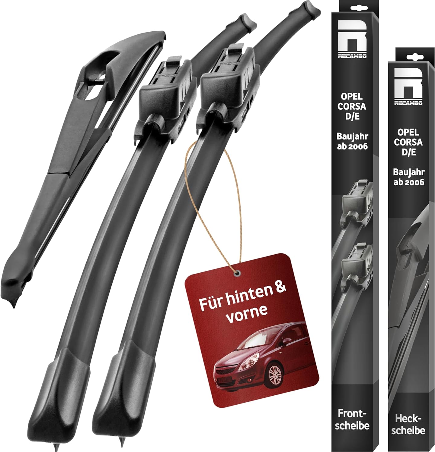 Recambo Windscreen Wiper Front and Rear Compatible with Vauxhall Corsa D/E from Year of Manufacture 2006 Onwards (Set of 3: 650 mm / 375 mm / 300 mm)