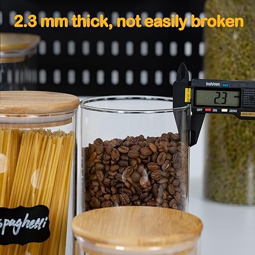 Miniatura 5 de Tarros de almacenamiento herméticos cilíndricos rectos de 70 onzas con tapa de bambú, juego de 3 tarros de vidrio, recipiente de cocina para fideos,