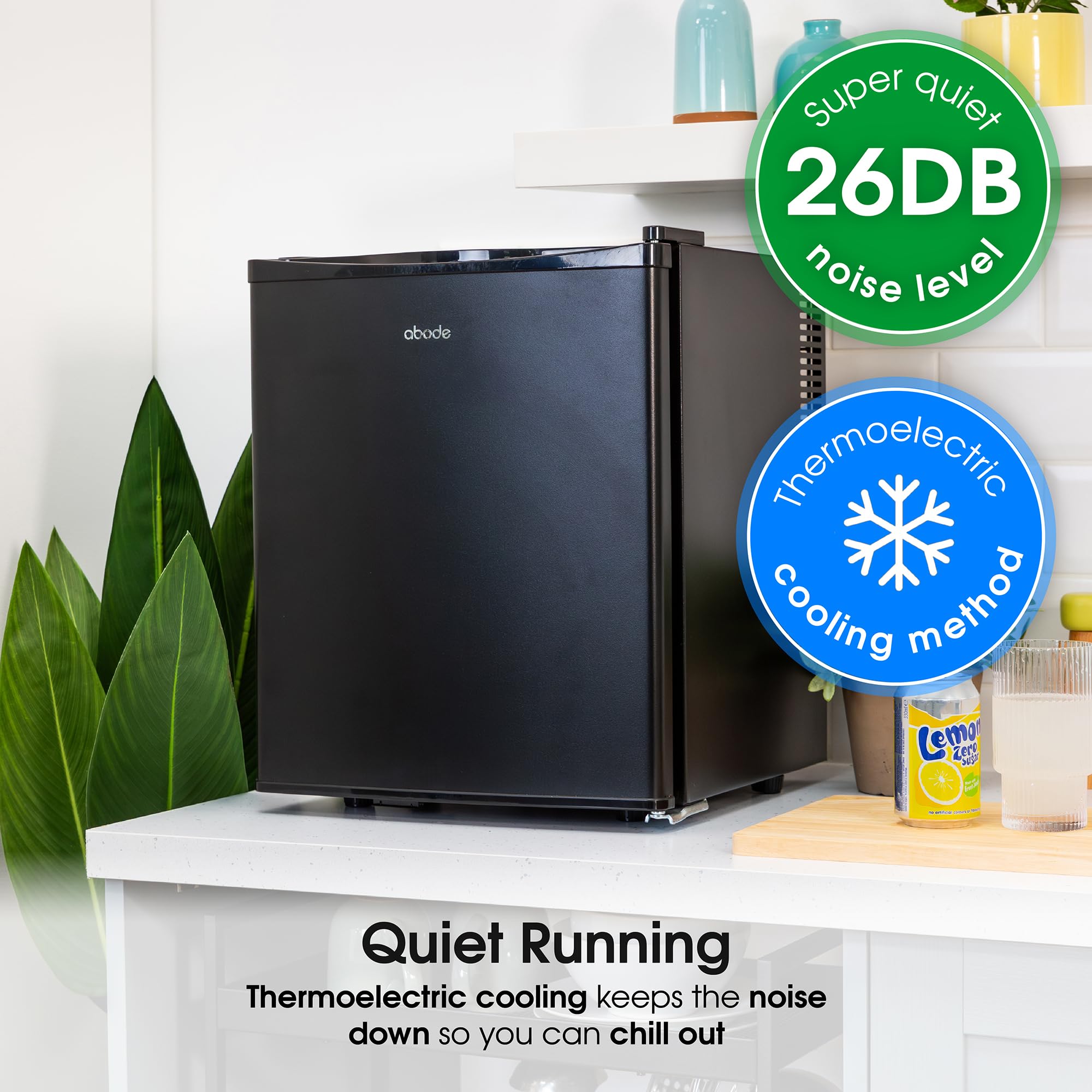 Abode Quiet Mini Cooler 25L Thermoelectric for Drinks with Adjustable Thermostat, Portable in Black, Compact For Bedroom, Home, Caravan with Reversible Door A25THBC102B — view 5