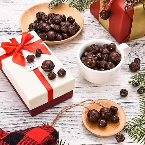 Vista 4 de WILLBOND 250 cascabeles de Navidad a granel oxidados para manualidades, decoración de fiestas (oxidado)