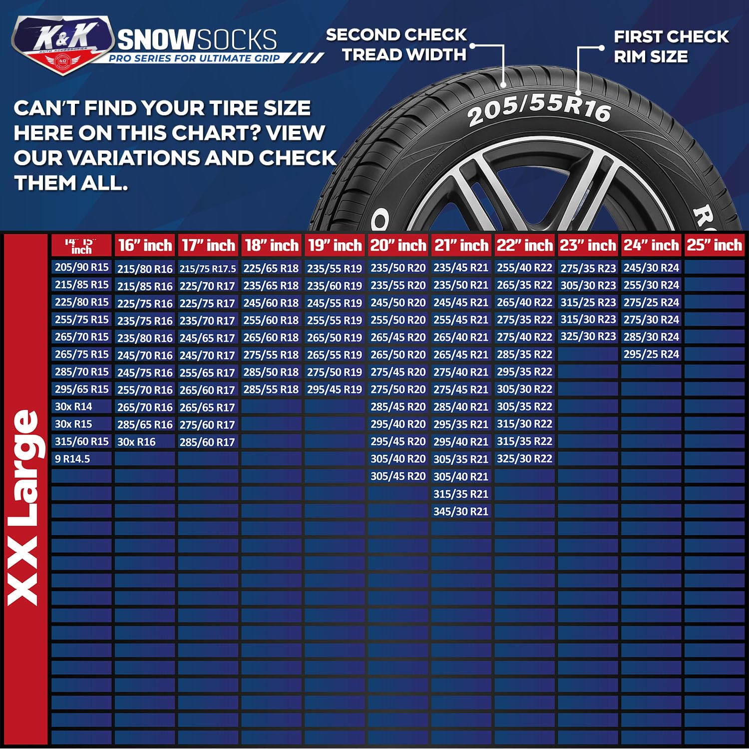 K&K Automotive - Calze da neve per pneumatici, serie Pro per la massima presa, dispositivo di trazione alternativo per camion, SUV, furgoni, auto, kit di emergenza invernale, accessorio per auto,