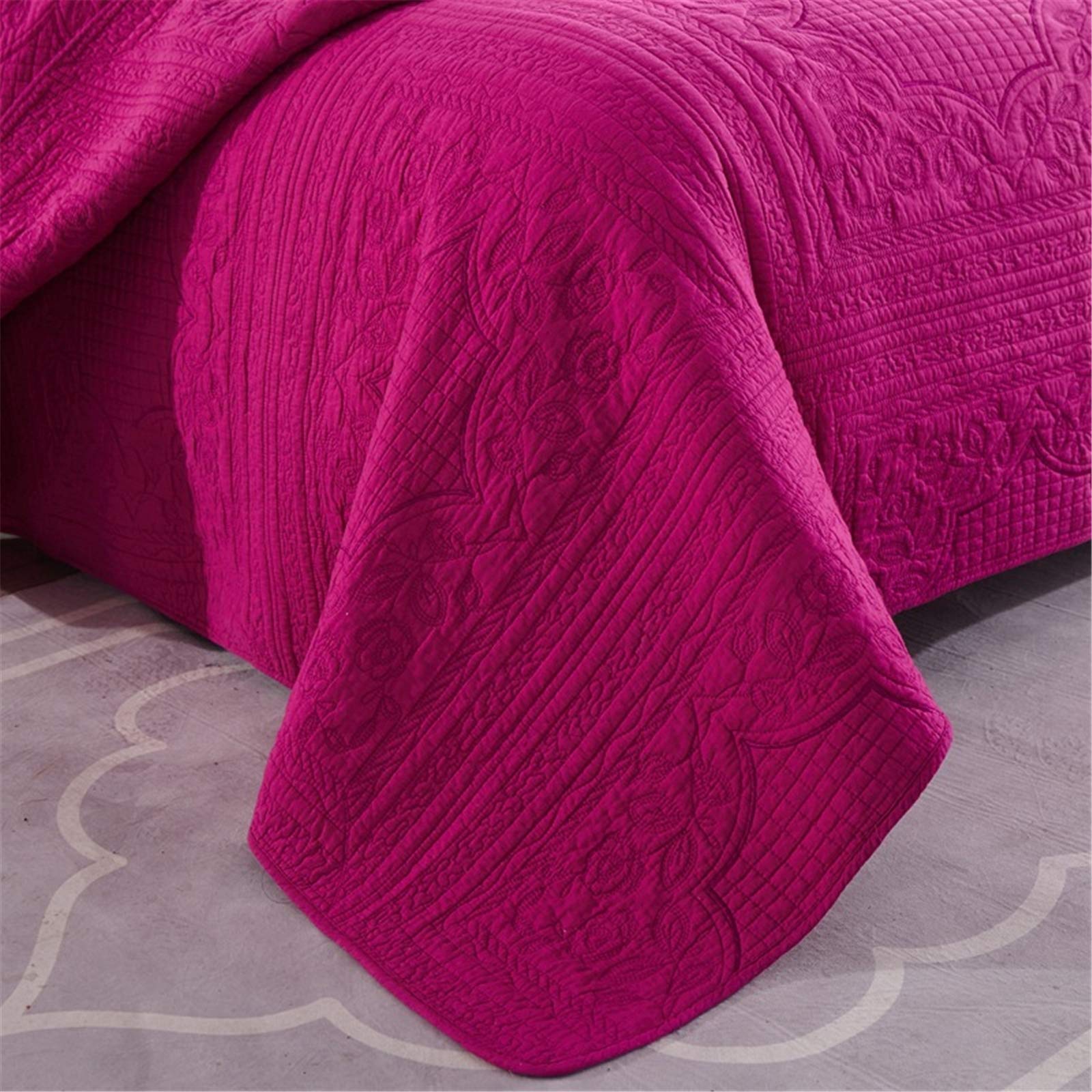 Quilt 3-teilige Tagesdecke Kinder-Baumwollbett-Fördersteppdecke Patchwork-Tagesdecke Quadratische Stickerei Sommerdecke für Doppelbett mit 2 Kissenbezügen,Rose Red,230 * 250CM Little Surprise