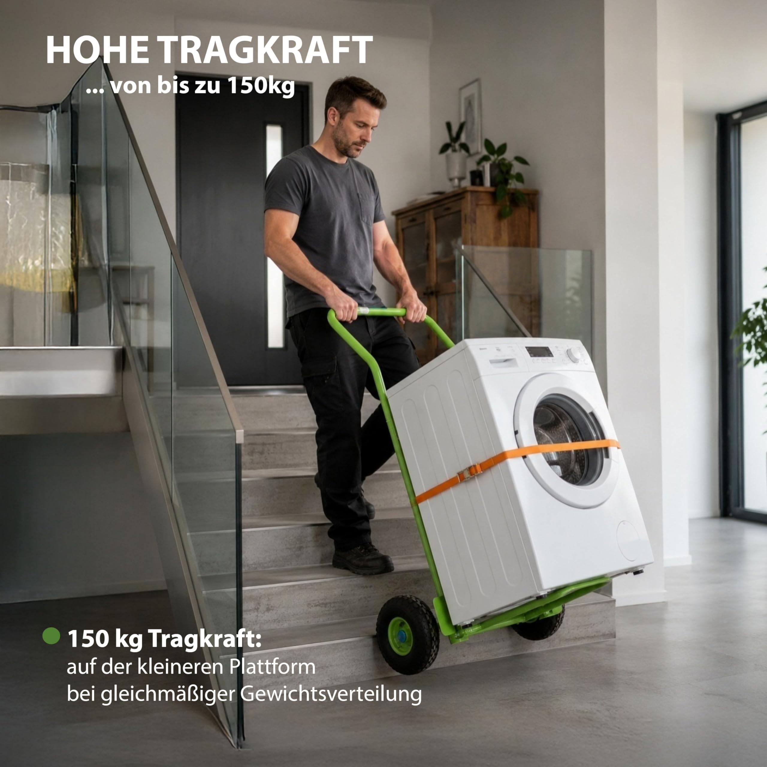 Sackkarre Paketsackkarre mit 2 Plattformen klappbar grün 150 kg Tragkraft 24 cm Reifendurchmesser 49 x 89 x 122 cm Gesamtmaße Transportkarre