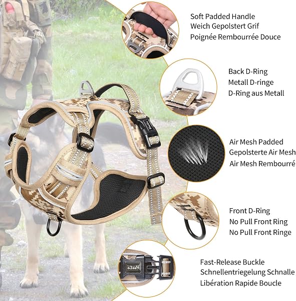 Visita la tienda de HEELE HEELE Arnés antitirones para Perro, Chaleco Transpirable Ajustable, Duradero, Reflectante, fácil de Poner, arnés de Camuflaje para Perros pequeños, medianos y Grandes, Camuflaje Caqui, M in use