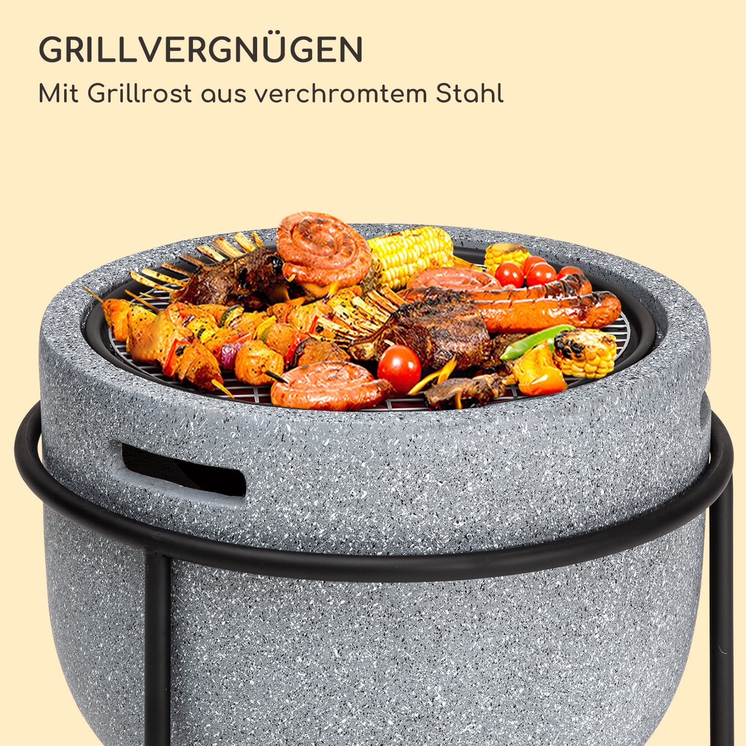 Blumfeldt Feuerschale, Tragbare Feuerstelle Outdoor, Feuerschalen für den Garten, Terrasse & Camping, Feuerschale mit Grillrost & Holzlagerfach, Sichere Stahlschale, Feuerstelle 52 x 46 x 52 cm