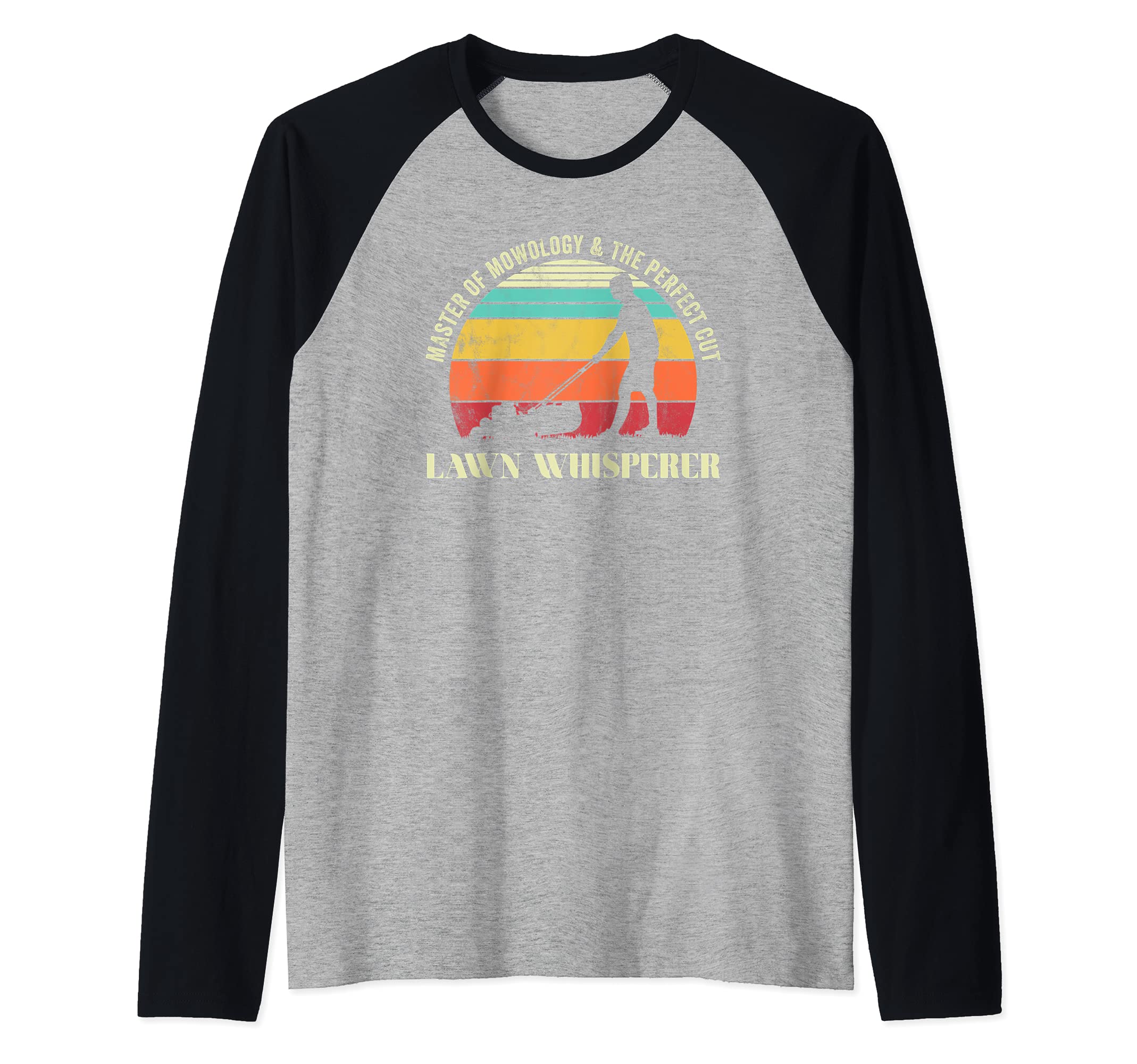 Lawn whisperer Funny garden mowing Raglan Baseball Tee, Black