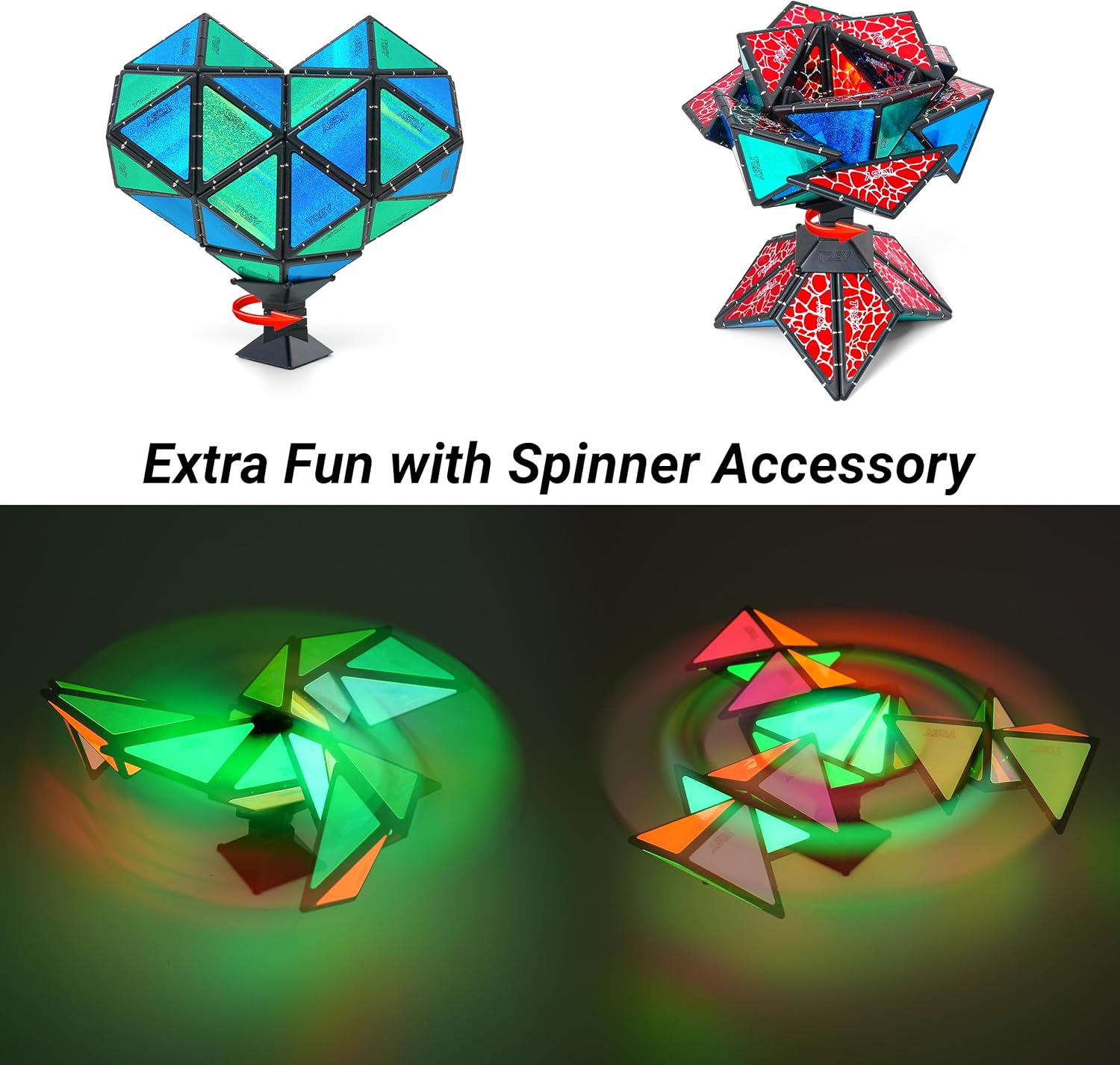 TOSY Magnet Pyramid Glow - 1 Cube Transforms into 1 Billion Shapes (Bunny, Egg Basket, Flowers, Heart), Easter Birthday Gift, 12 pcs, 243 Magnets, Glowing, Holographic Design, Puzzle/STEM Toy - Image 8