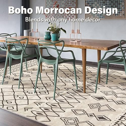 Miniatura 2 de Alfombra lavable de gran tamaño de 8 x 10 pies para sala de estar, antideslizante, bohemio, marroquí, para dormitorio, interior, casa de campo,