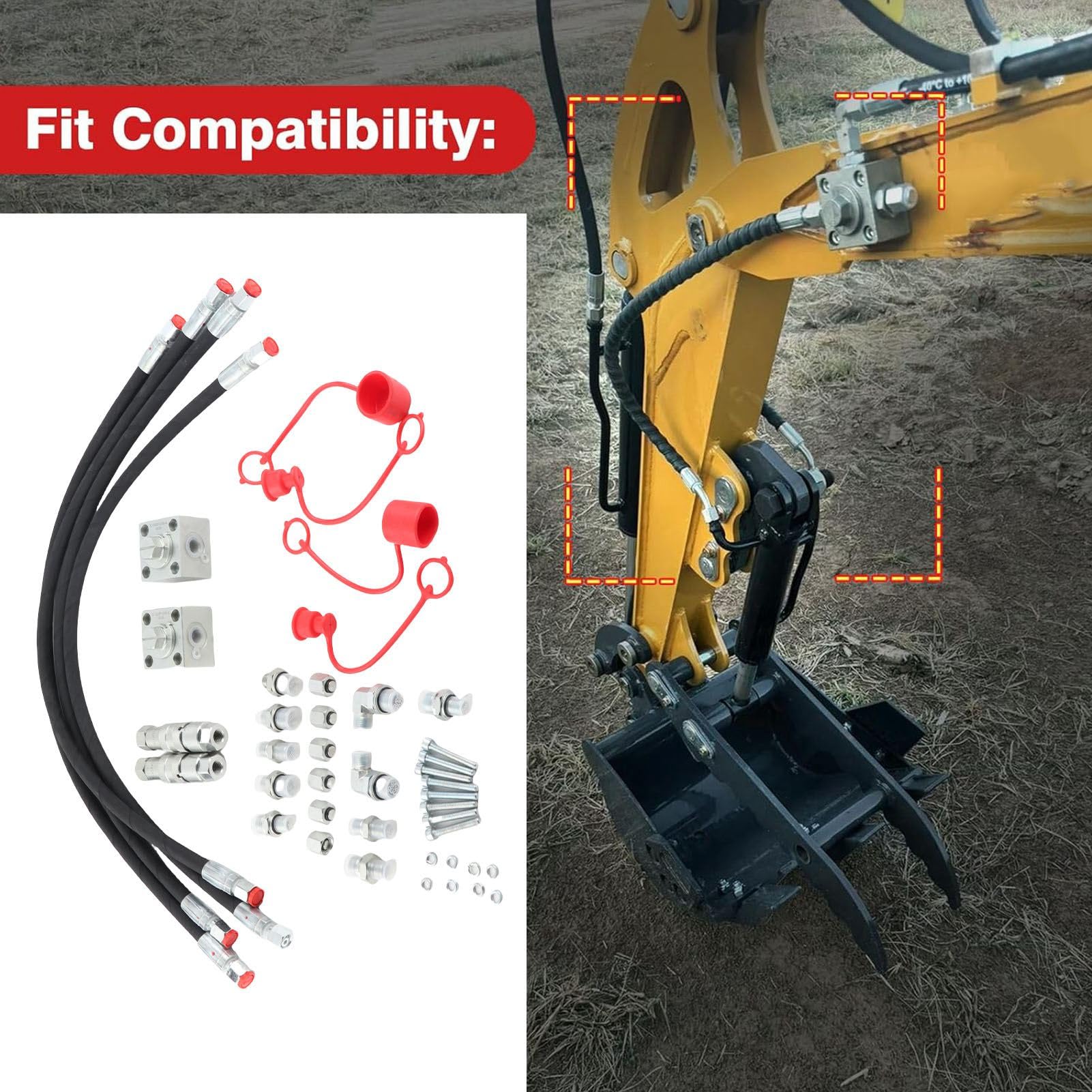 Valvola di Deflessione Idraulica 3 Percorsi 1-2 Tonnellate Mini Escavatori Cinesi 31" Tubi Connessioni Rapide Accessori