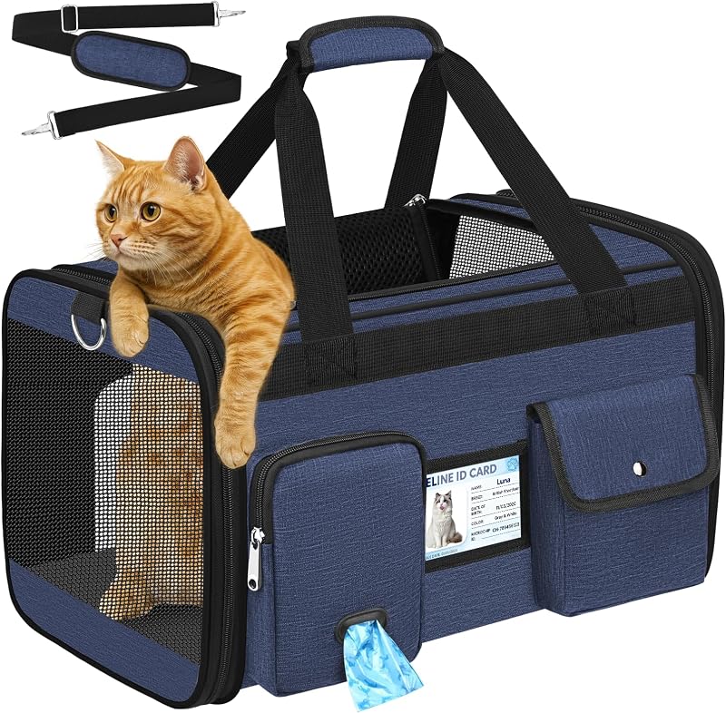 Bolsa de Transporte para Gatos HUANLANG com Tela Reforçada e Almofada Lavável – 46,0 x 30,0 x 30,0 cm