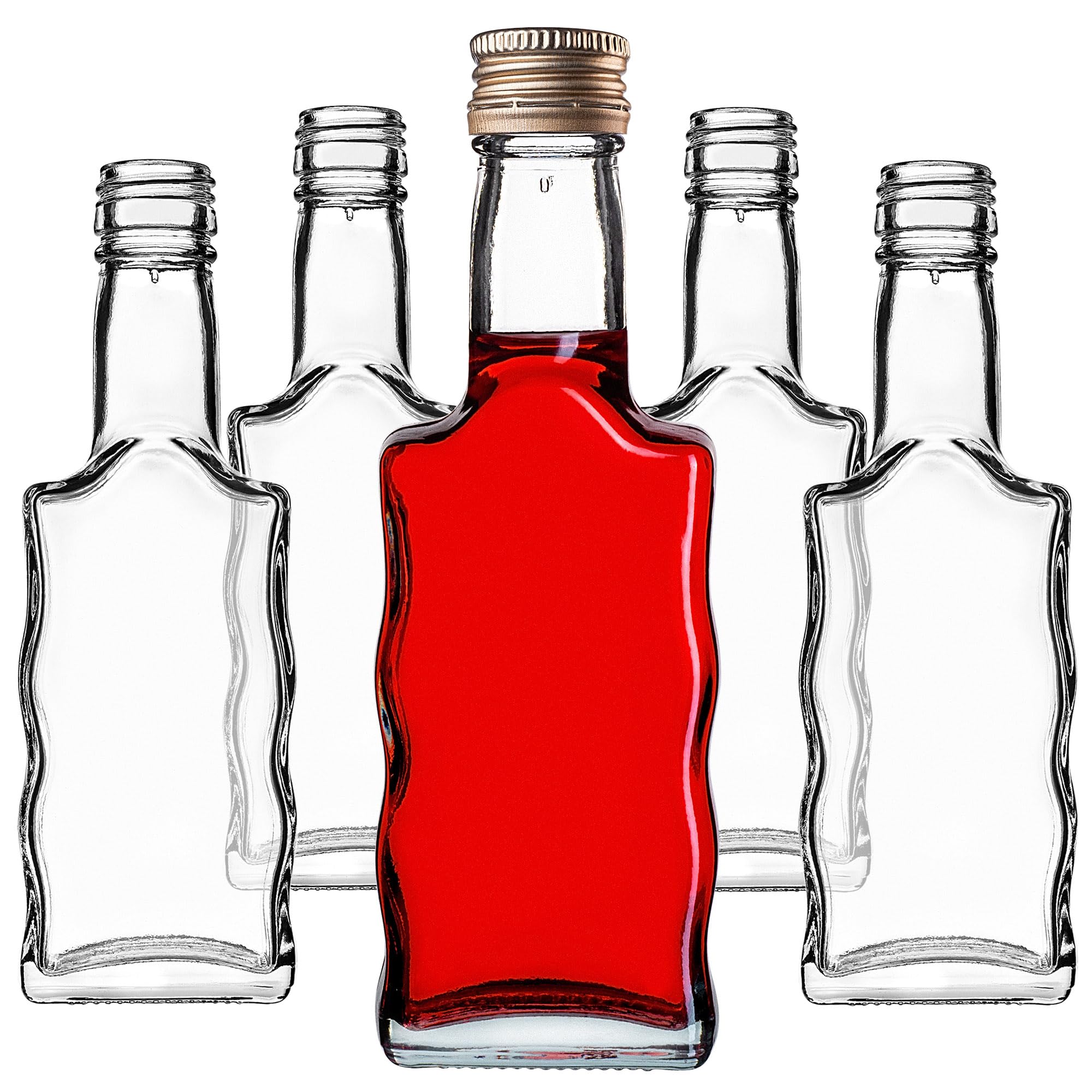 KADAX Lot de 50 Bouteilles en Verre 200ml avec Bouchon à vis Or – Bouteilles vides à remplir pour Liqueur, schnaps, Huile et vinaigre, Conservation Alimentaire