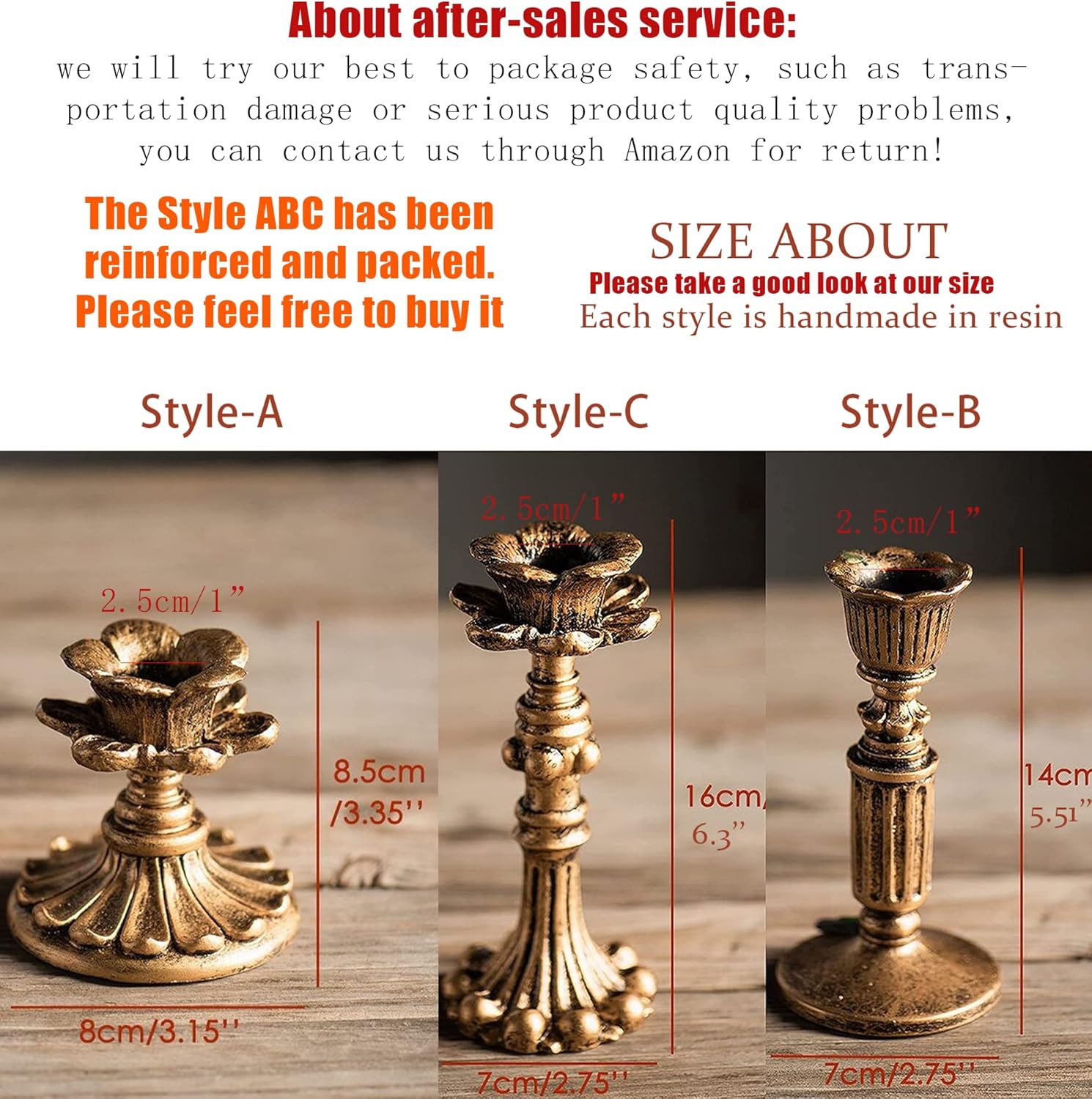 Vintage Candlestick Holder for Taper，Resin Candle Holder Antique Bronze，Decorative for Home Decor Centerpiece for Wedding Party, Wedding Anniversary Decoration，Set of 4(AABC)