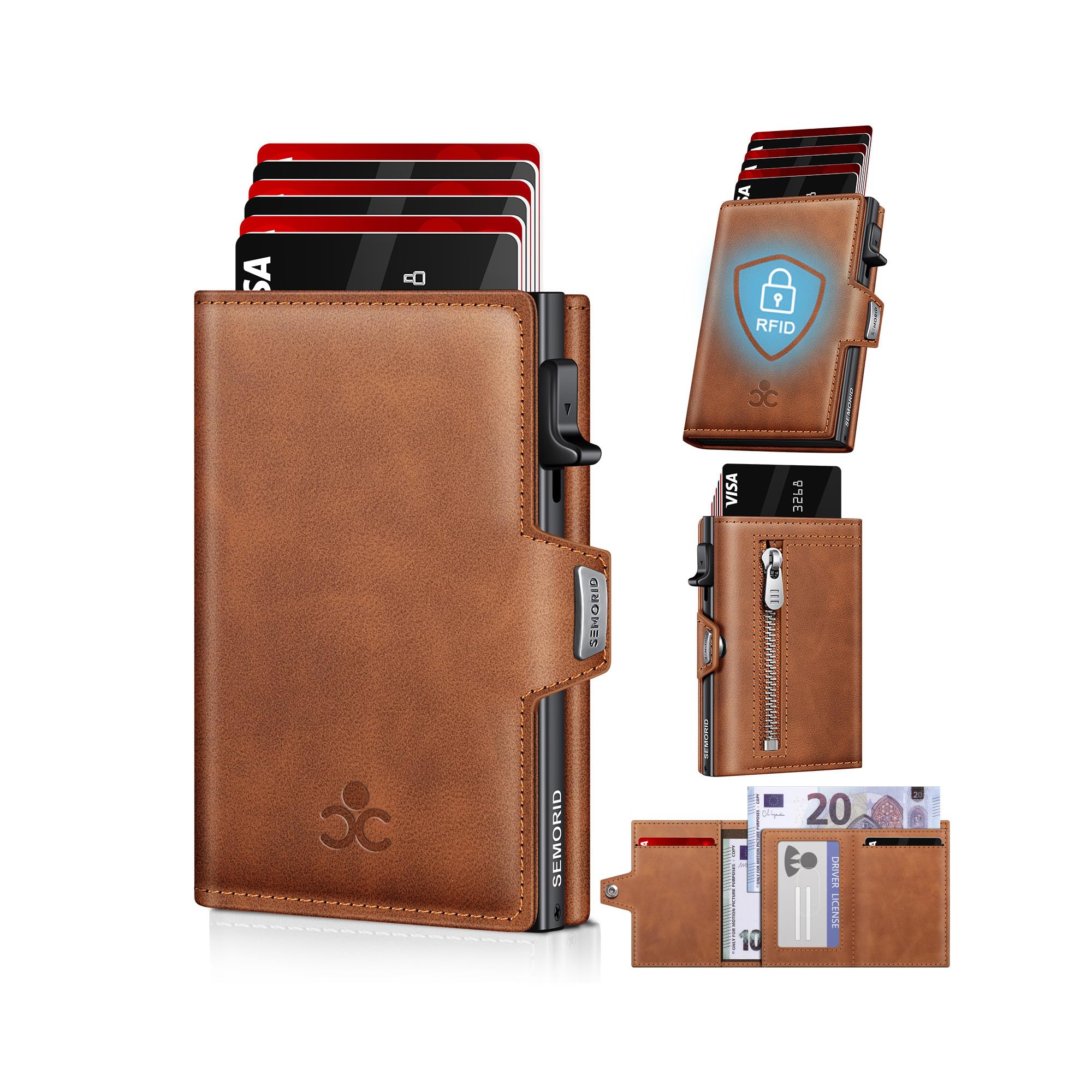 SEMORID Geldbörse Herren, Portmonee Herren mit Münzfach & RFID Schutz, Slim Wallet Pop-up Kartenetui Herrens, Geldbeutel Herrens für 9-11 Karten ID-Fenster Geldscheinfach Smart Wallet for Men