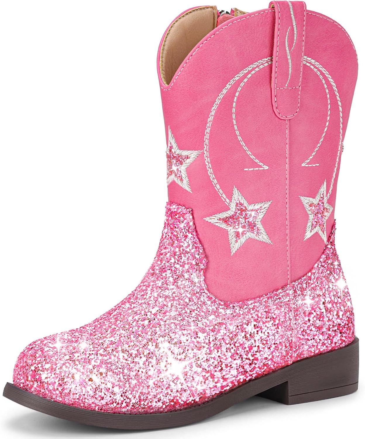 Choiran Cowboy Boots for Girls and Boys - Western Cowgirl Boots for Toddler Little Big Kids Riding Shoes with Side Zipper Round Toe