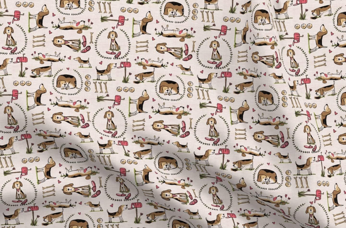Spoonflower Fabric - Love Beagles Beagle Dog Puppy Hound Illustration Look Kids Room Pet Printed on Upholstery Velvet Fabric Fat Quarter - Upholstery Home Decor Bottomweight Apparel