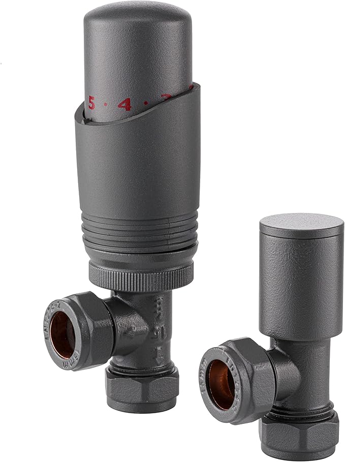 Sandy Beach Anthracite Radiator Valves, Anthracite TRV Radiator Valves, Radiator Valve