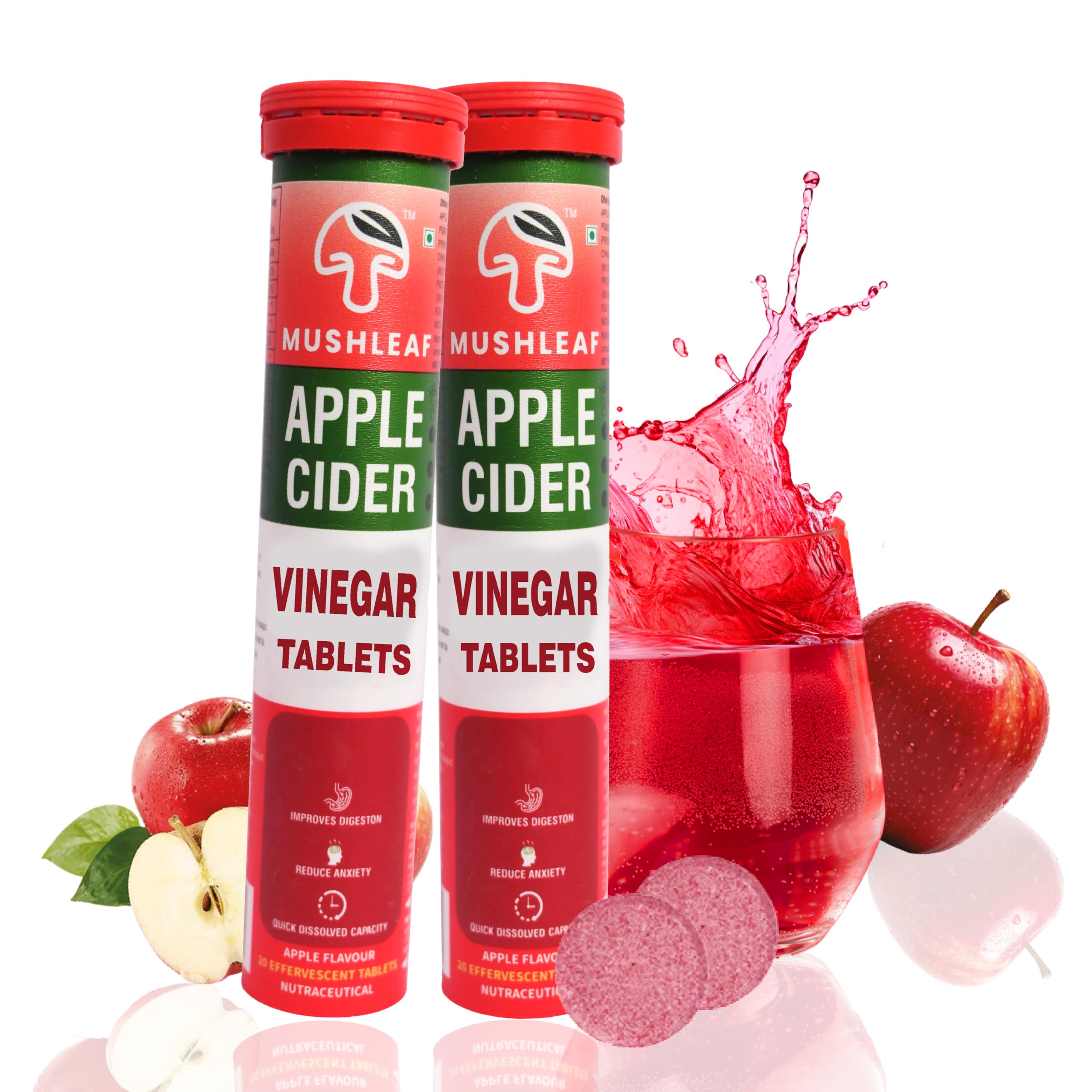 Mushleaf Apple Cider fat cutter 40 Effervescent Tablets - ACV Infused with Mother for Weight Loss and Digestive Ease, Enriched with Vitamin B6 & B12, 100% Vegan Pack of 2 (B0CVRTD7XF) Amazon Price History, Amazon Price Tracker