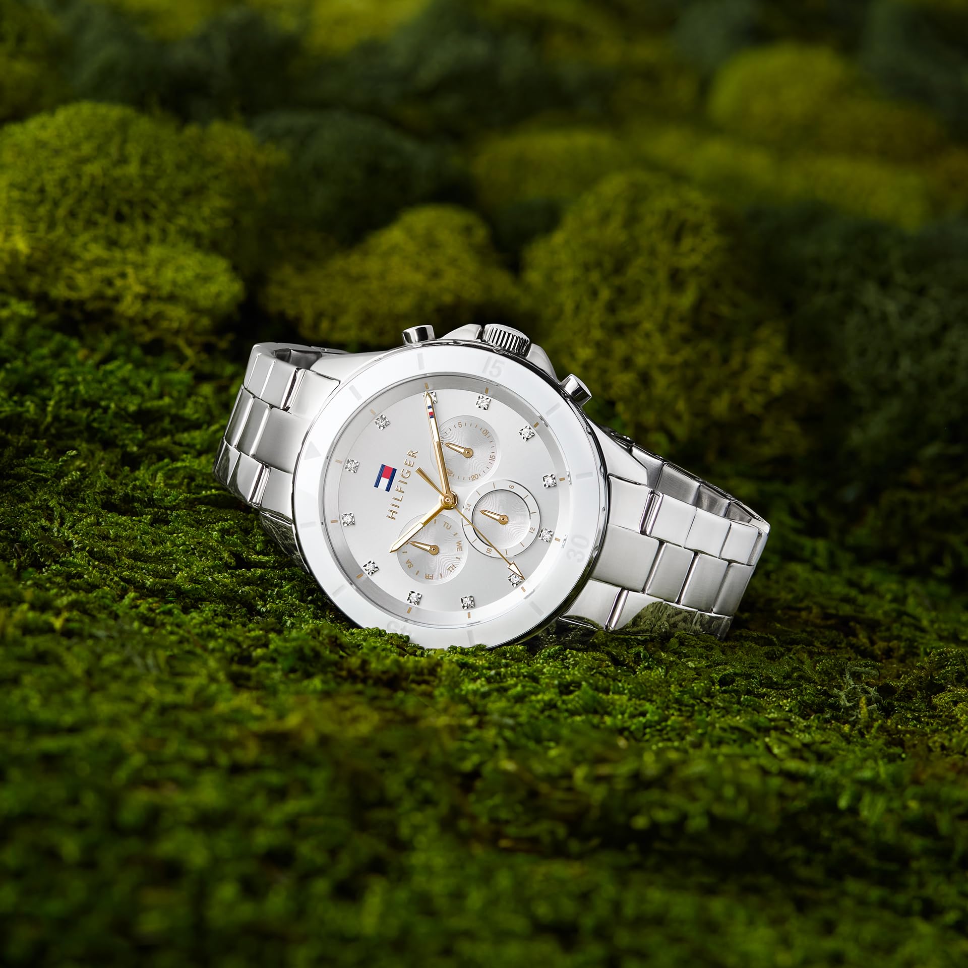 Tommy Hilfiger Reloj Analógico de Cuarzo multifunción para Mujer con Correas en Acero Inoxidable