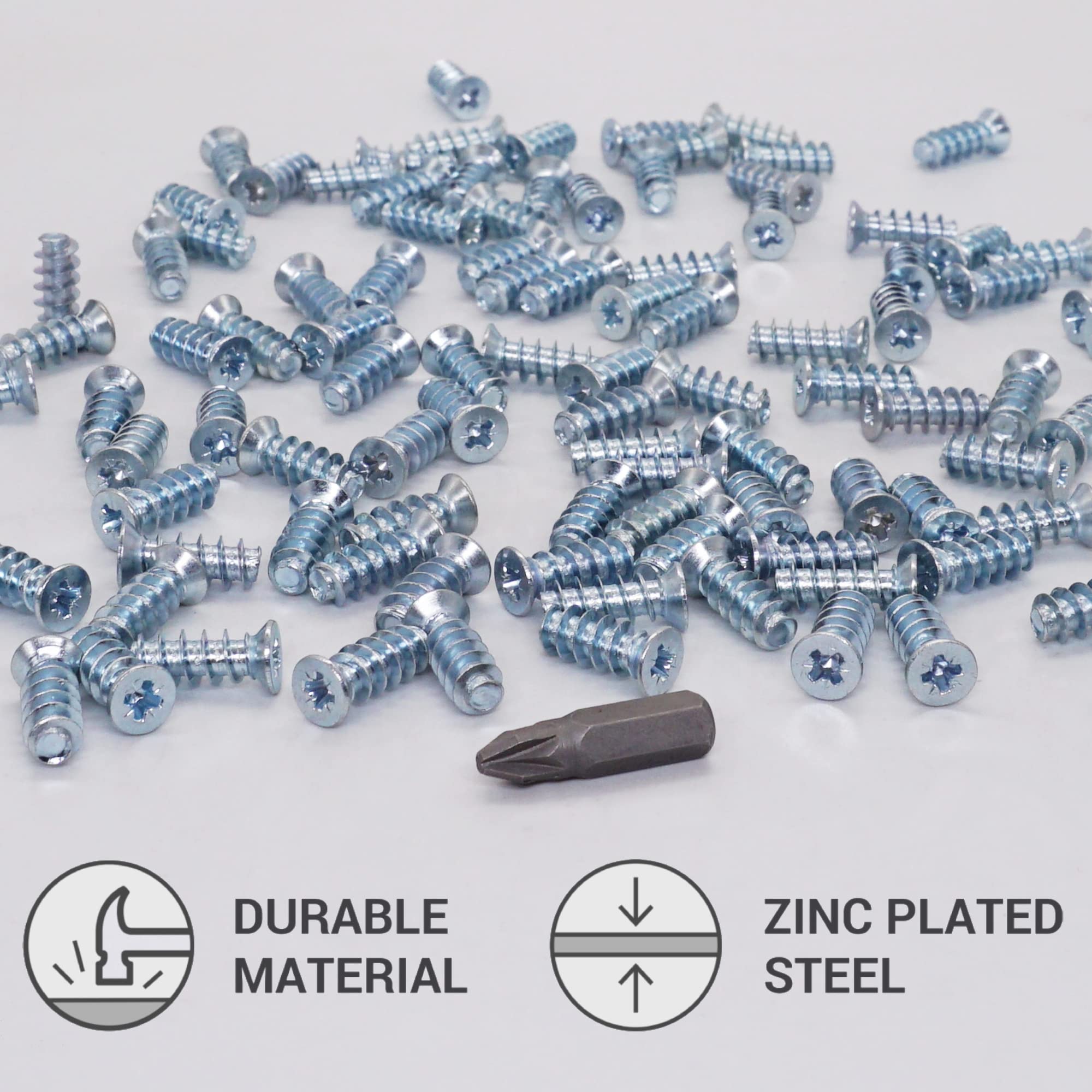 SKIR'CO (50 pcs) Zinc Plated Euro Screws 6.3 x 16 mm, Drawer Runner Screws, Flat Countersunk Head, Hinge Screws - Image 3