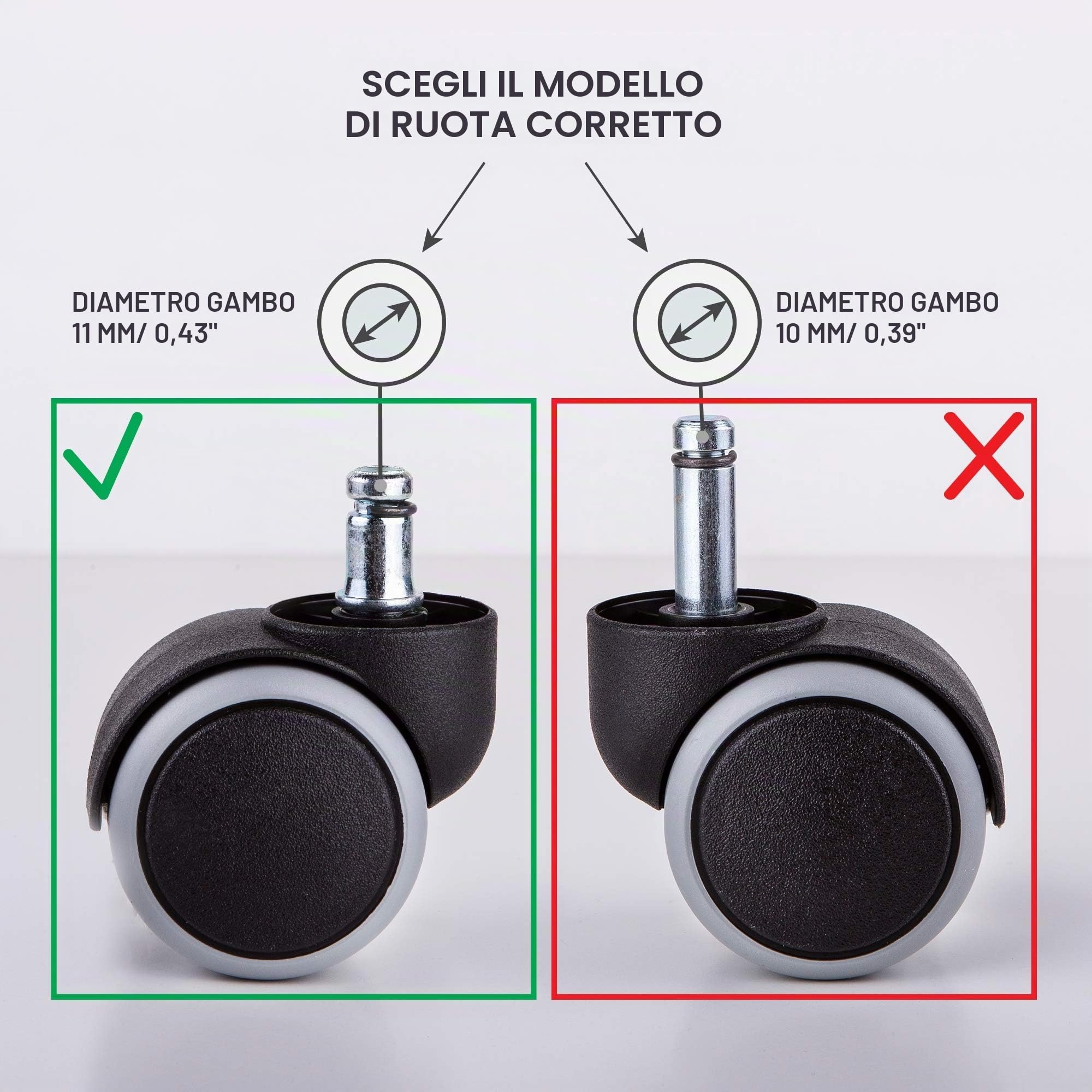 Ruote di ricambio da 50 mm in gomma per sedia da ufficio, con doppia ruota mobile, non graffiano