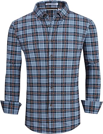 Alex Vando Mens Button Down Shirts Wrinkle Free 4-Way Stretch Print Business Casual Shirt