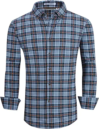 Alex Vando Mens Button Down Shirts Wrinkle Free 4-Way Stretch Print Business Casual Shirt
