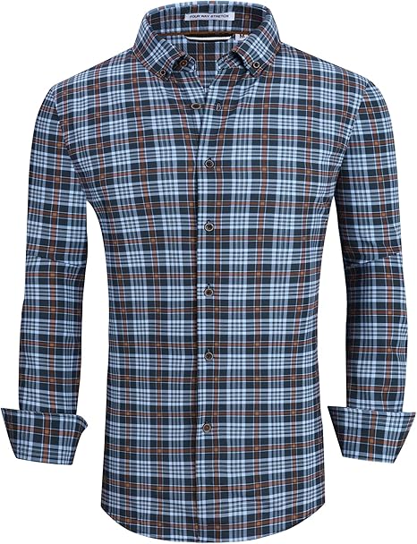 Alex Vando Mens Button Down Shirts Wrinkle Free 4-Way Stretch Print Business Casual Shirt