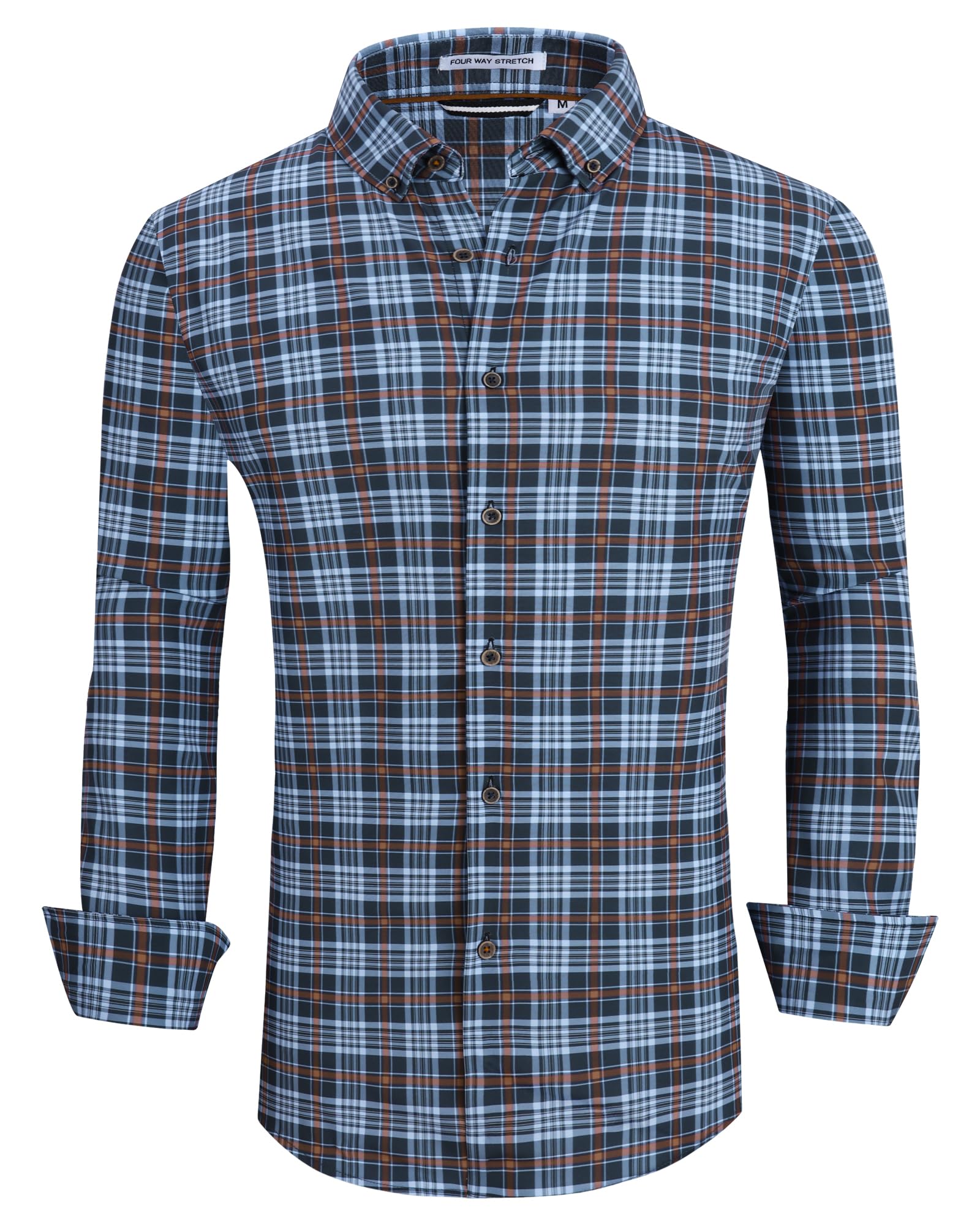 Alex Vando Mens Button Down Shirts Wrinkle Free 4-Way Stretch Print Business Casual Shirt