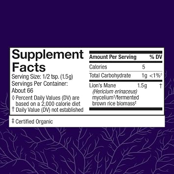 Host Defense Lion's Mane Powder - Brain Health Support Supplement - Mushroom Supplement to Support Focus & Memory Function - Immune & Nervous System Support Supplement - 3.5 oz (66 Servings)*