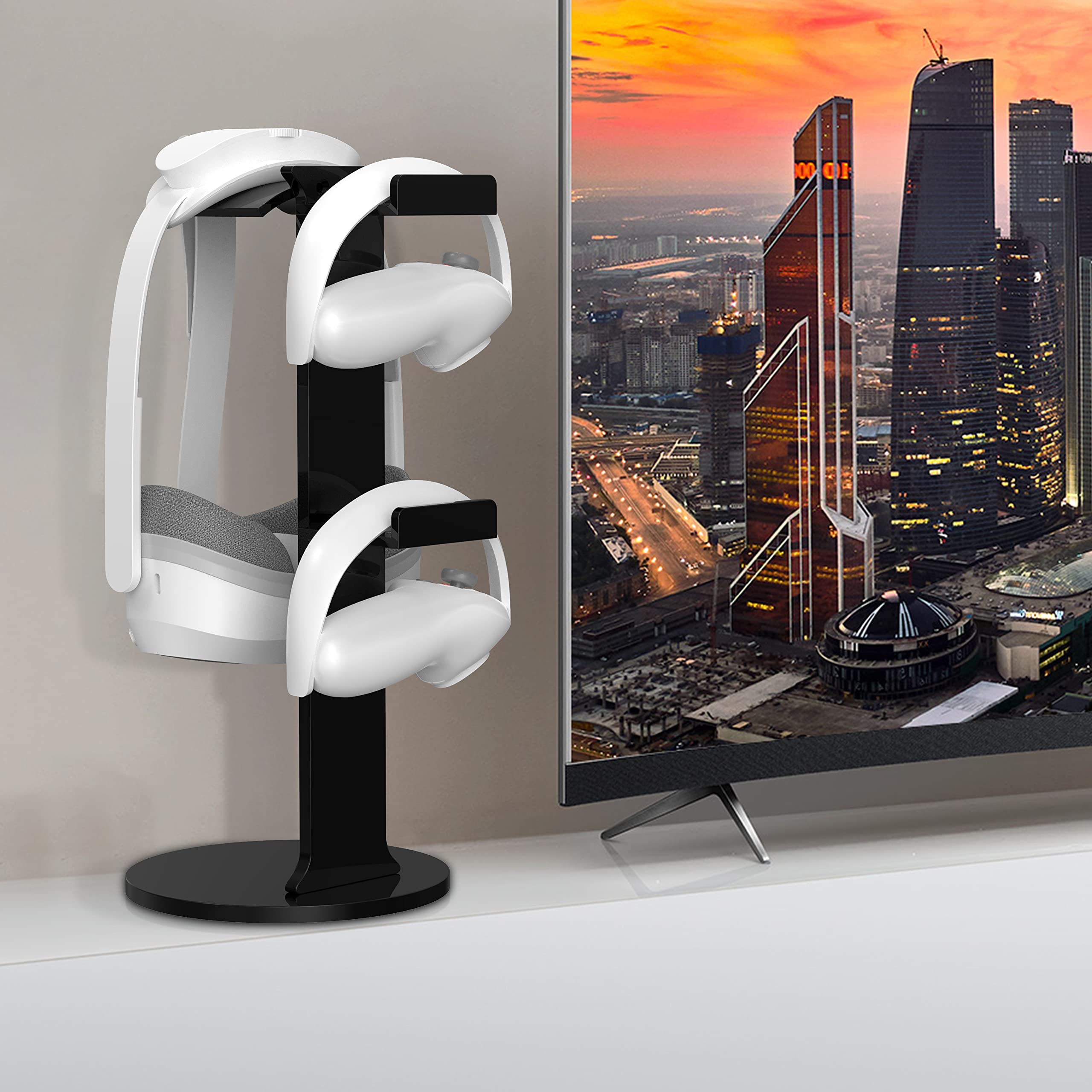 VR Stander para Meta Quest Pro/Pico 4 / Oculus Quest 2 vasos de almacenamiento de pared soporte de pared auriculares VR Gamepad Controller Travel(negro) V02