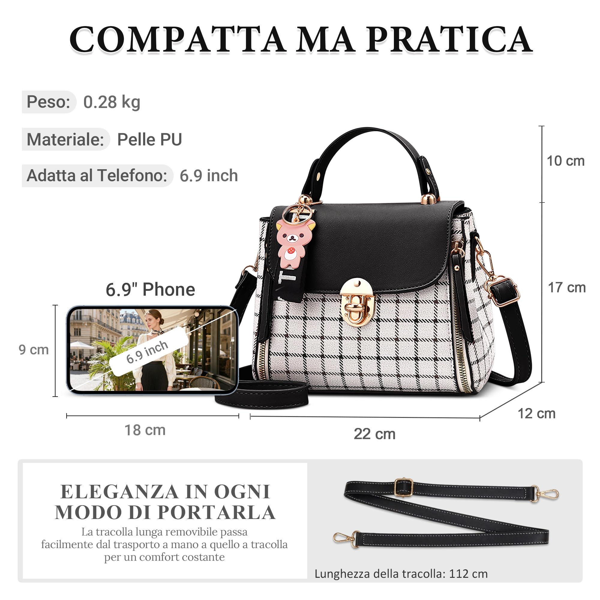 DIRRONA Carino Borsa a Mano Moda Casuale Borsa a Tracolla Donna Borse a Spalla Viaggiare Lavori PU Pelle Tote Borse Reticolo Borsa Donna Nero