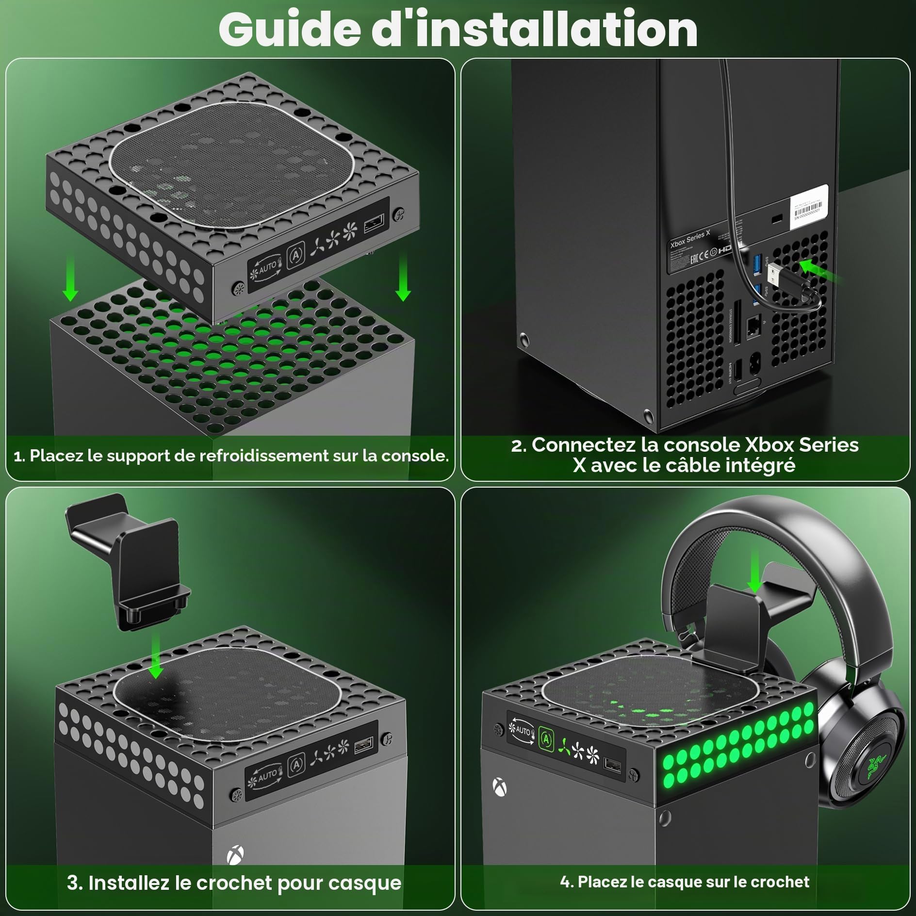 Support de Refroidissement Xbox Series X avec Ventilateur Automatique, Ventilateur Xbox Series X avec Lumières LED & 5 Systèmes de Refroidissement Réglables