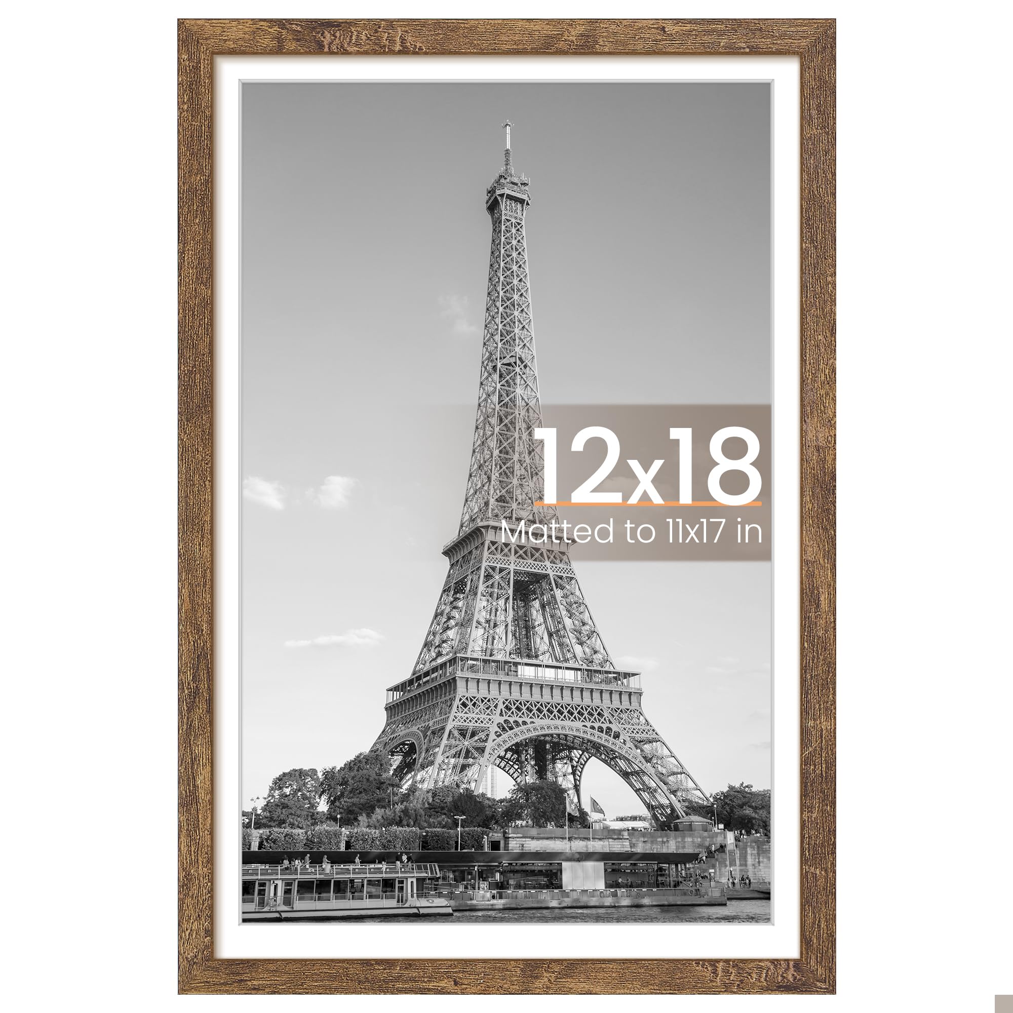 upsimples 12x18 Picture Frame, Wall Decor Poster Frames, Rustic Brown 1Pack | 12 x 18 Frame, 11x17 Frame with Mat for Gallery Wall, Family, Baby, Dog, Dorm, Christmas, Rustic Farmhouse