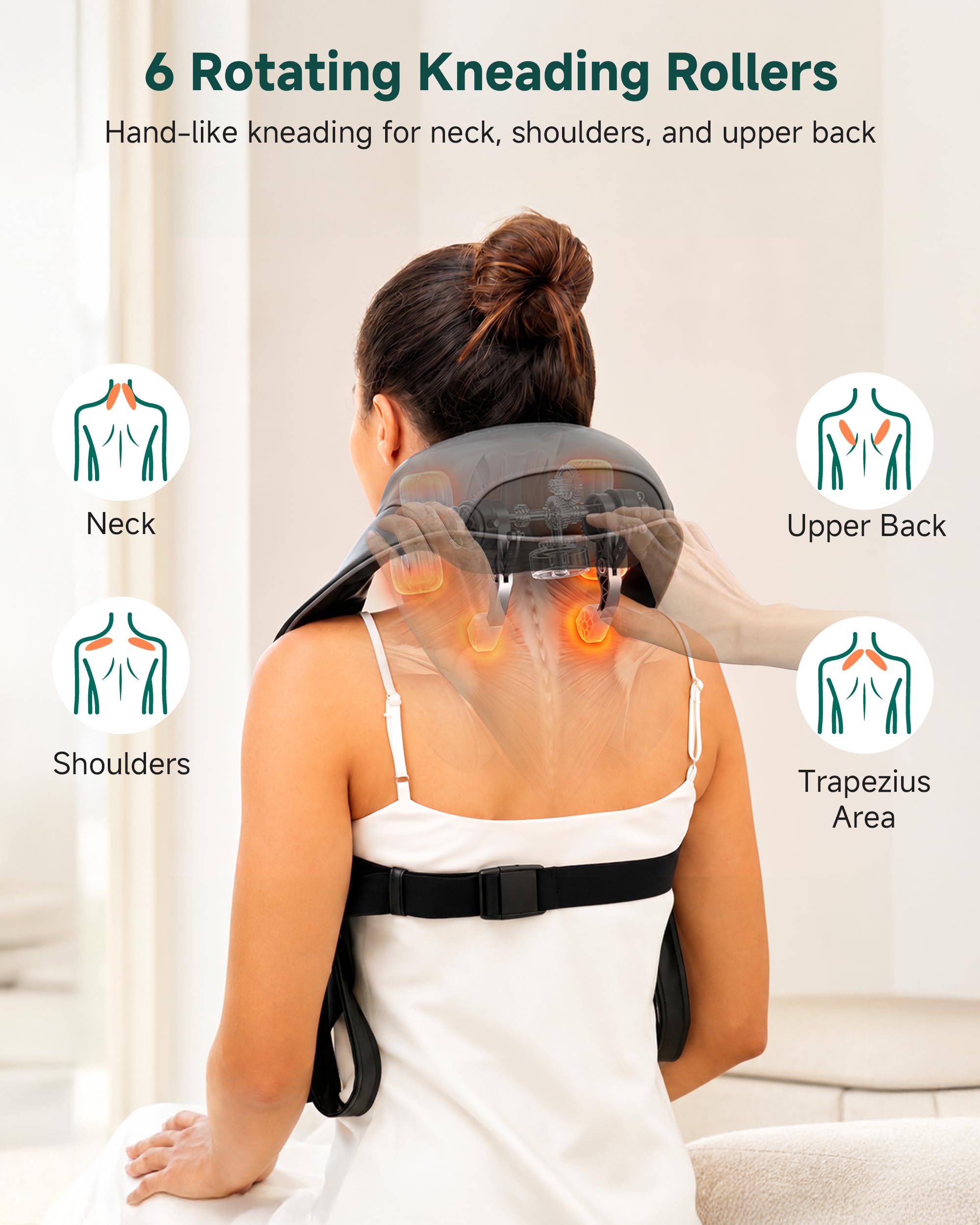 Snailax Masajeador inalámbrico de cuello y hombros con calor relajante, amasamiento profundo 6D mejorado, almohada masajeadora de espalda Shiatsu para cuello, trampas, regalos para hombres, mujeres
