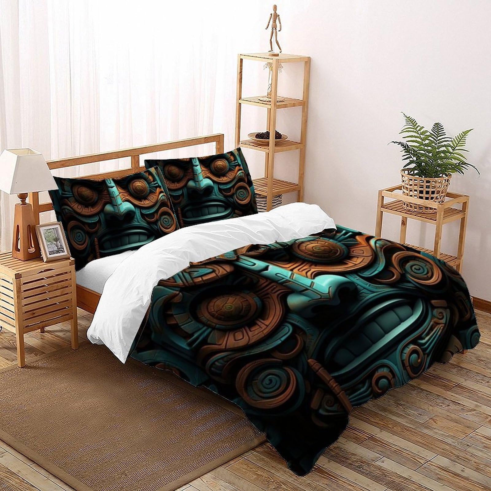 Parure de lit King bleu 3D avec housse de couette microfibre 220x240 et taies Totem Literie
