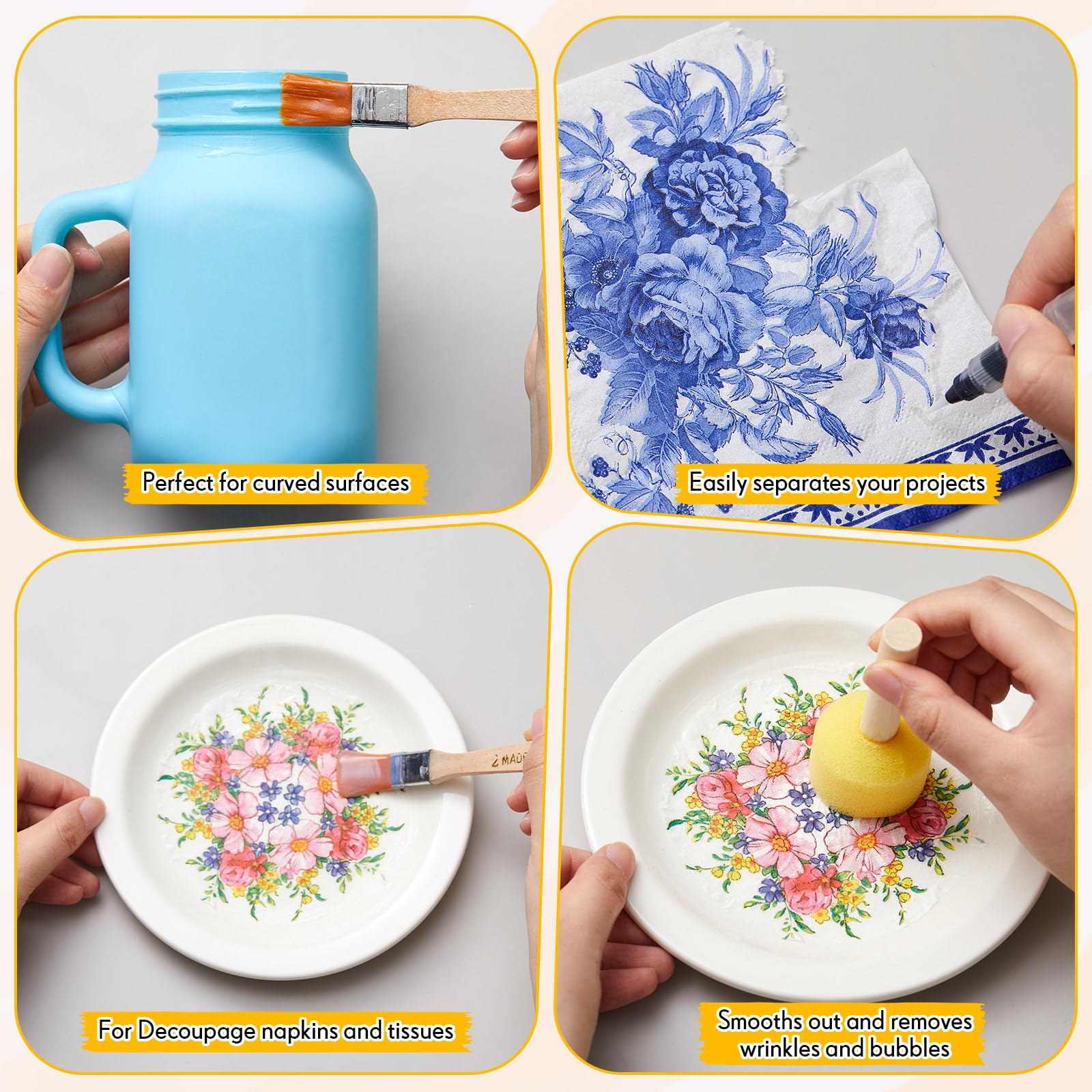 Crtiin 19 Pcs Essential Decoupage Tool Set, Include Silicone Table Mat, 5 Foam Brush, 8 Decoupage Brush, 3 Water Pen, Glue Container Bowl, Spray Bottle for DIY Arts and Crafts Projects