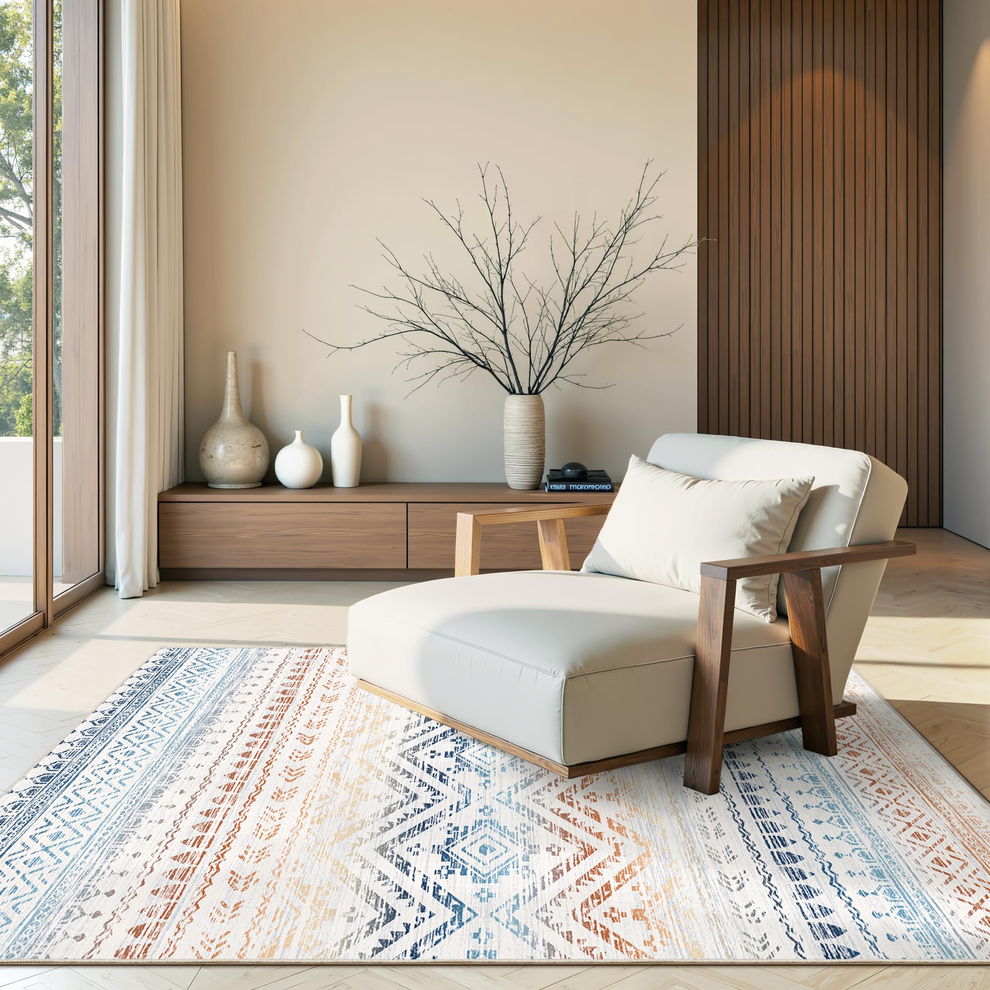 Miukiki 4x6 Area Rug for Living Room Moroccan Washable Rugs Non Slip Indoor Floor Carpet Foldable Large Soft Area Rug for Dining Room Bedroom with Low